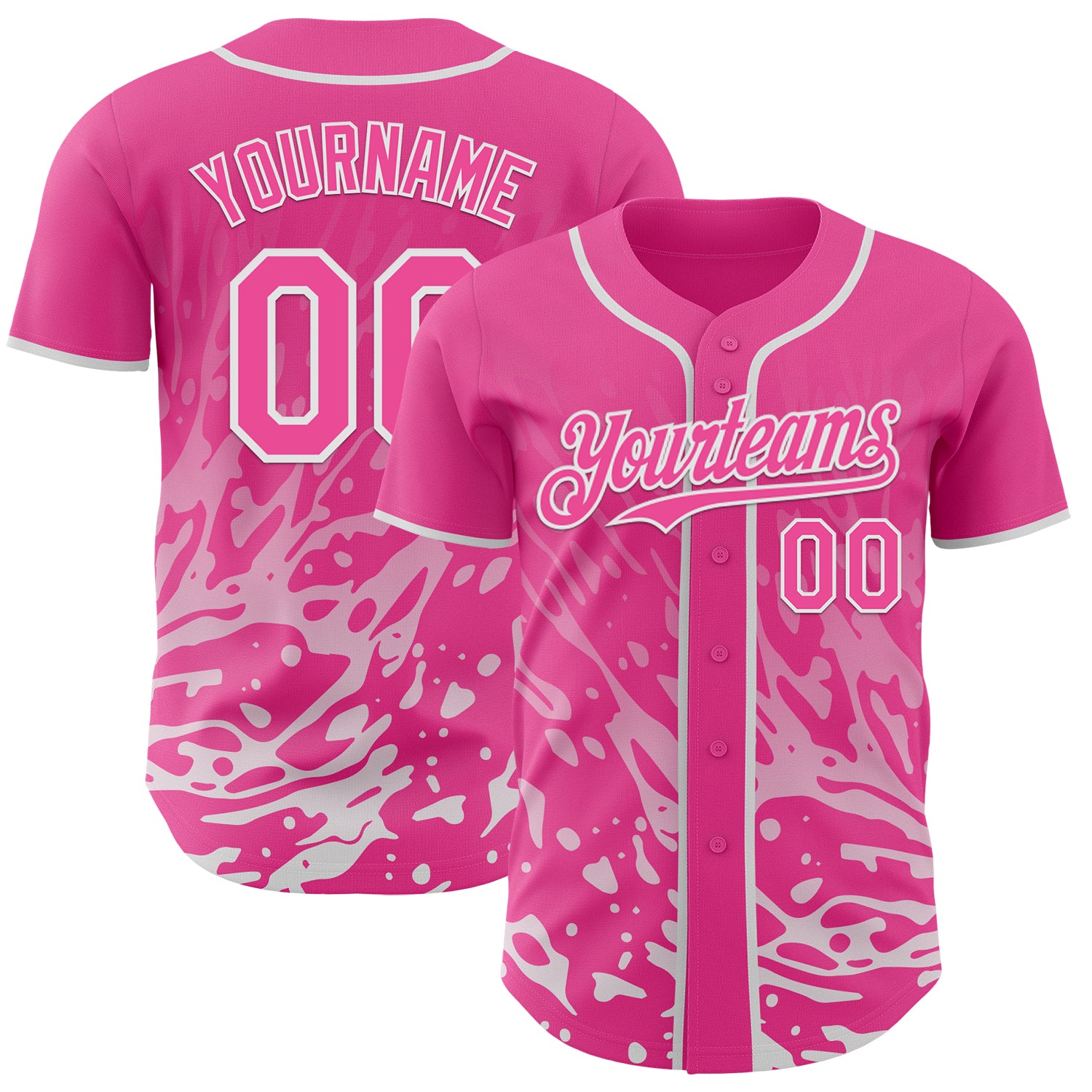 Custom Pink-White Fluid Liquid Wave Splatter Authentic Baseball Jersey