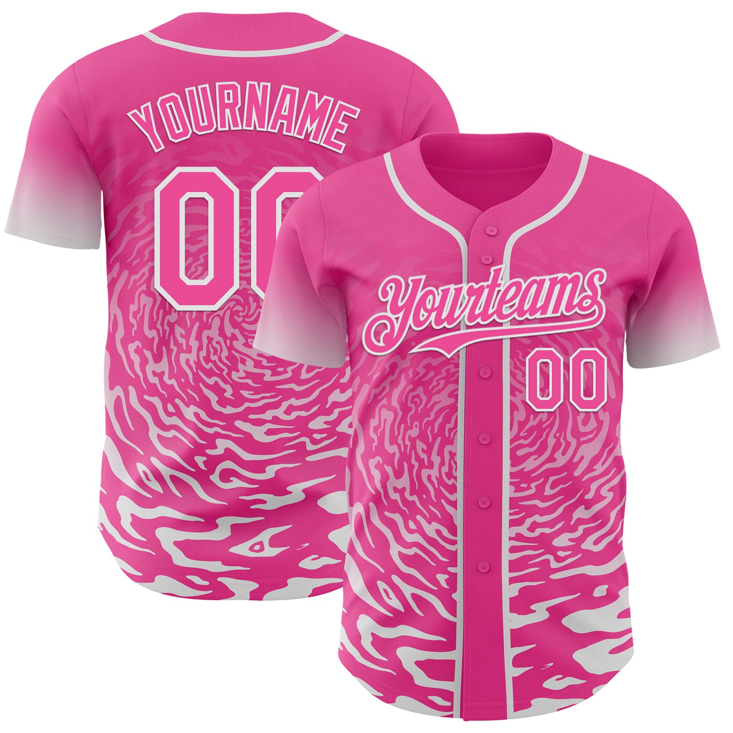 Custom Pink-White Fluid Wave Splatter Gradient Authentic Baseball Jersey