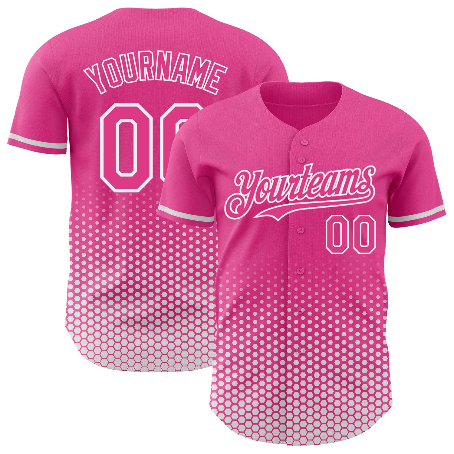 Custom Pink-White Geometric Hexagonal Dot Gradient Authentic Baseball Jersey