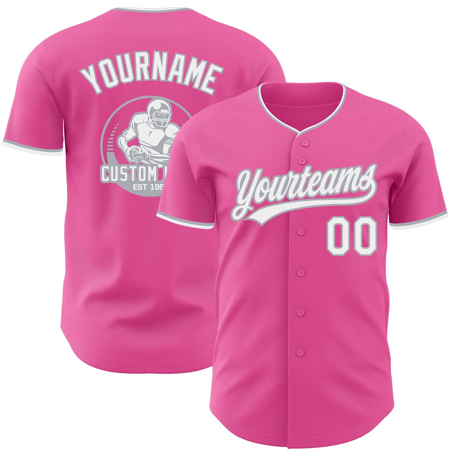 Custom Pink White-Gray Authentic Baseball Jersey