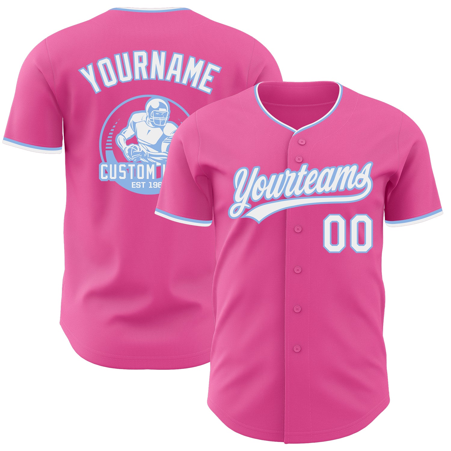 Custom Pink White-Light Blue Authentic Baseball Jersey