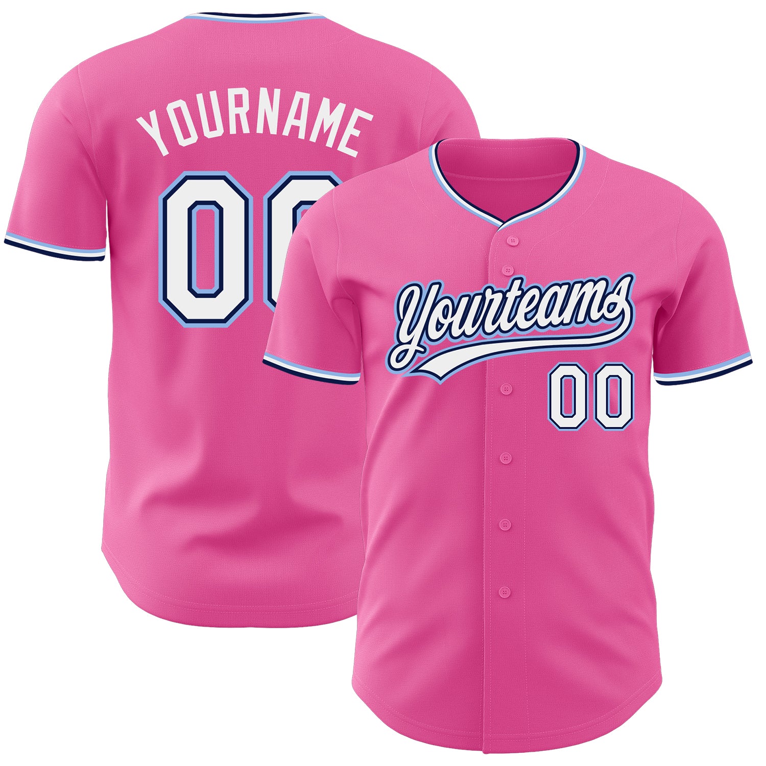 Custom Pink White Navy-Light Blue Authentic Baseball Jersey