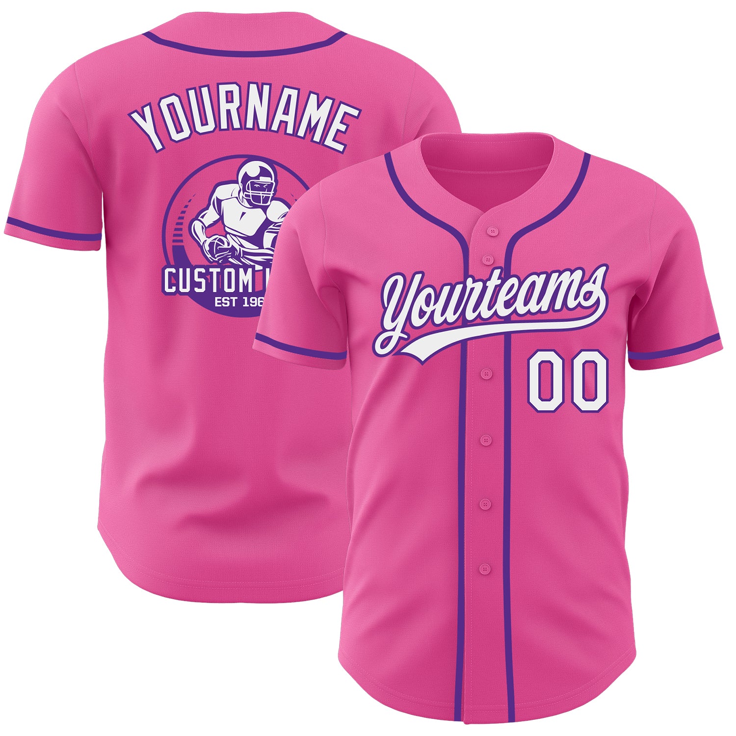 Custom Pink White-Purple Authentic Baseball Jersey