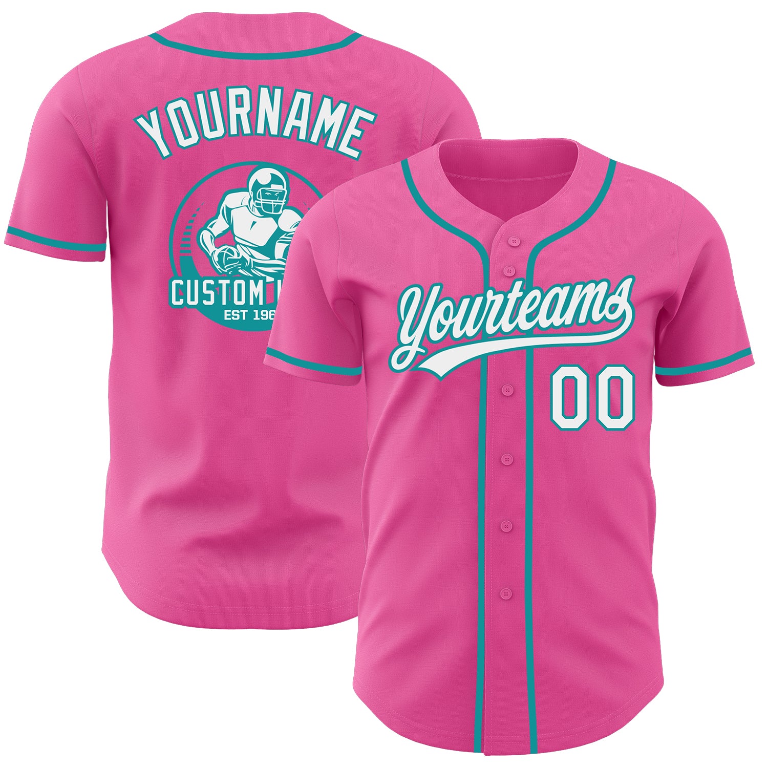 Custom Pink White-Teal Authentic Baseball Jersey