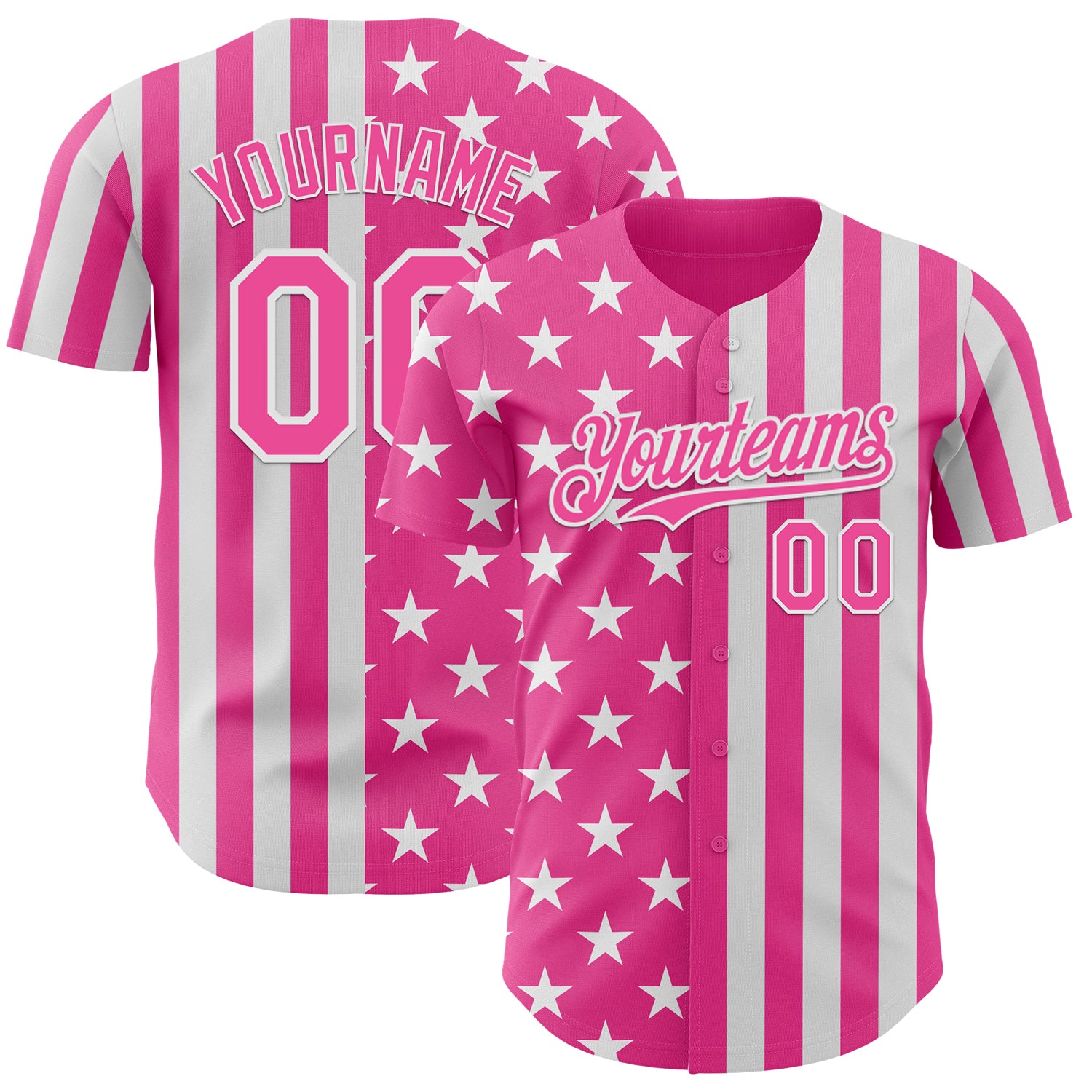 Custom Pink-White USA Flag Patriotic Split Stars and Stripes Authentic Baseball Jersey