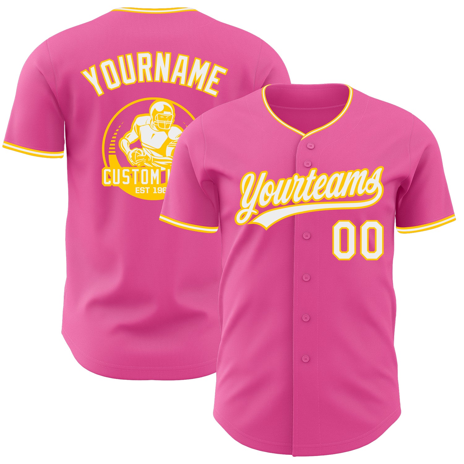 Custom Pink White-Yellow Authentic Baseball Jersey