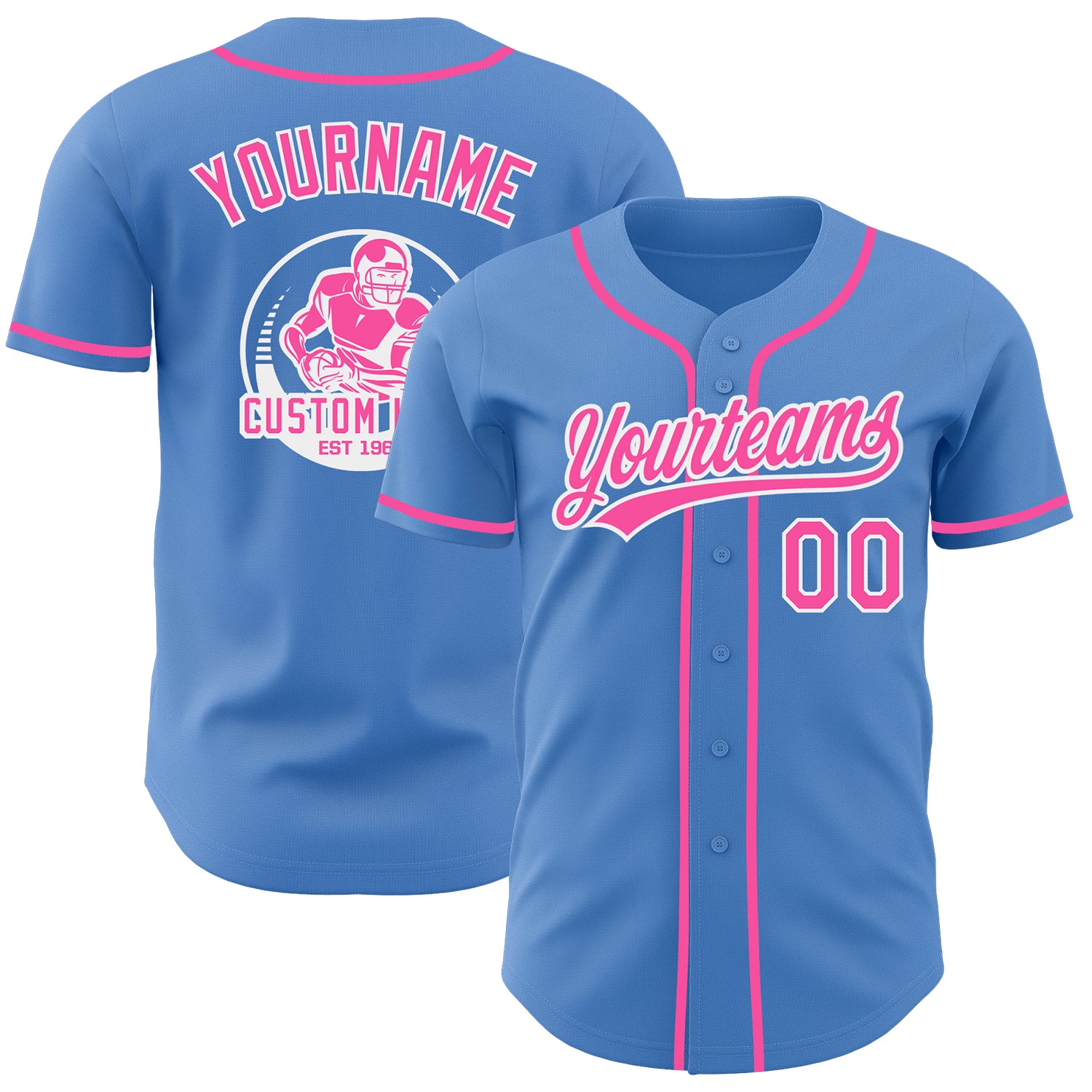 Custom Powder Blue Pink-White Authentic Baseball Jersey