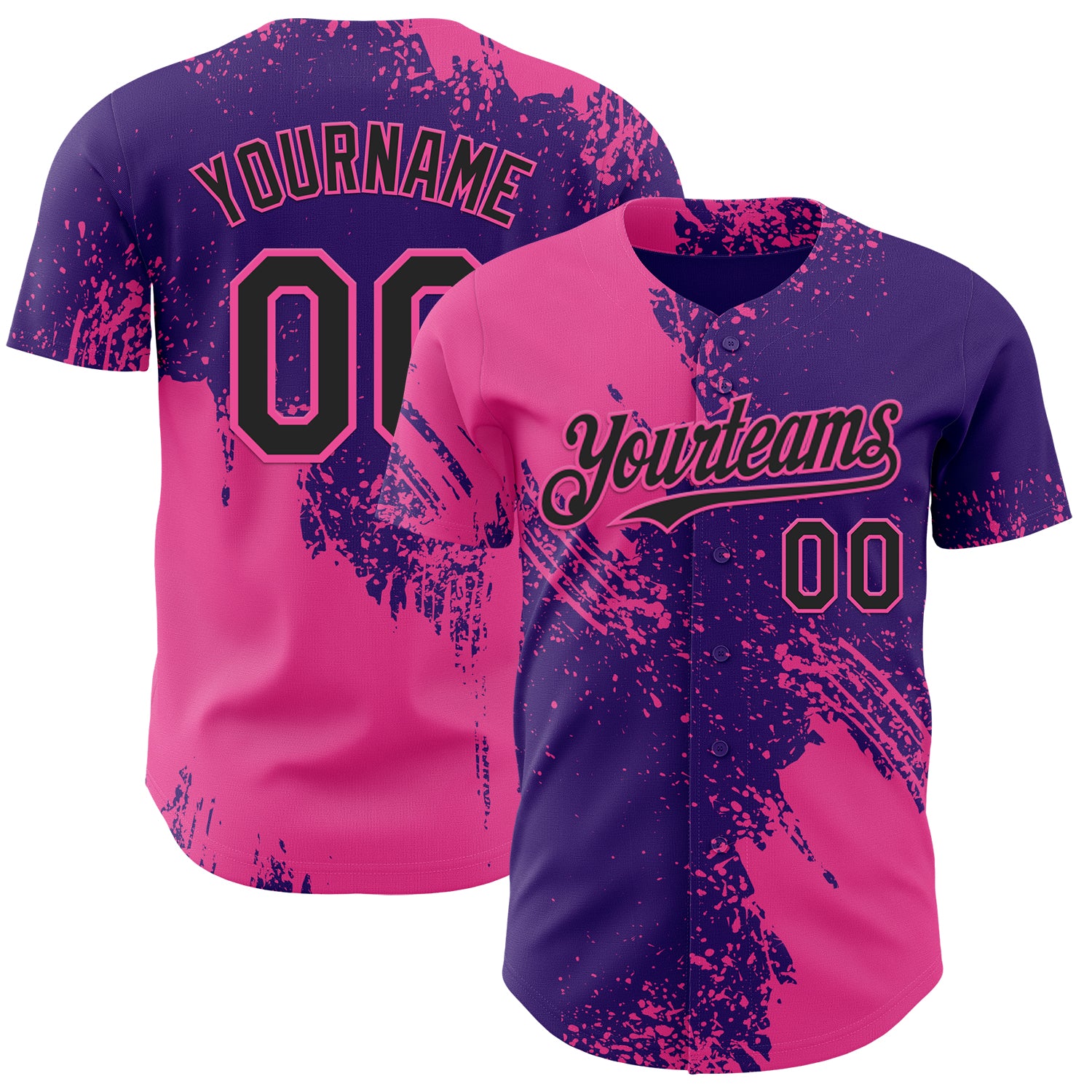 Custom Purple Black-Pink Abstract Brush Stroke Authentic Baseball Jersey