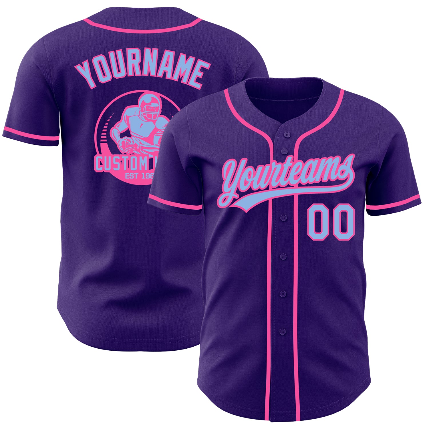 Custom Purple Light Blue-Pink Authentic Baseball Jersey