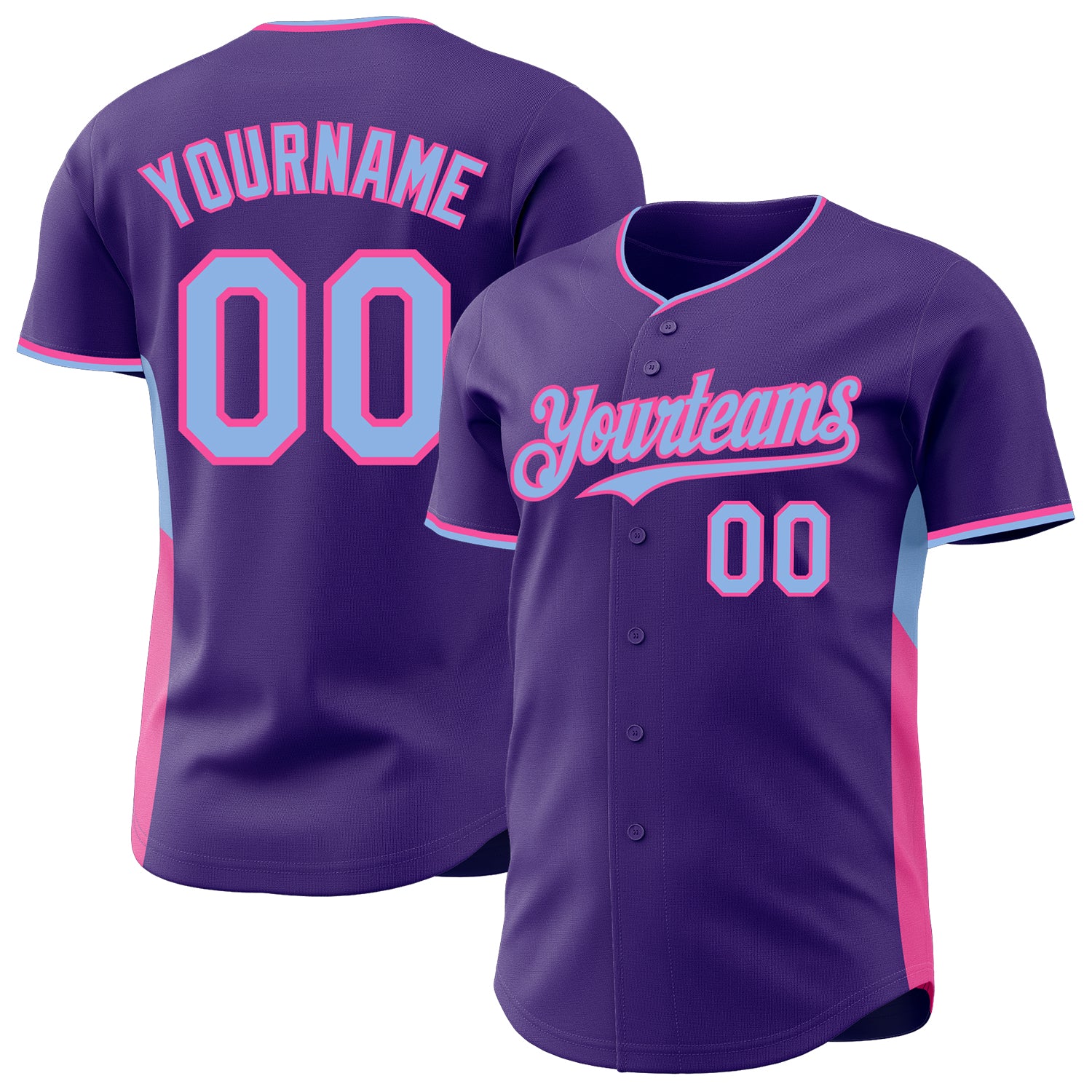 Custom Purple Light Blue-Pink Classic Color Block Side Panel Stripe Authentic Baseball Jersey