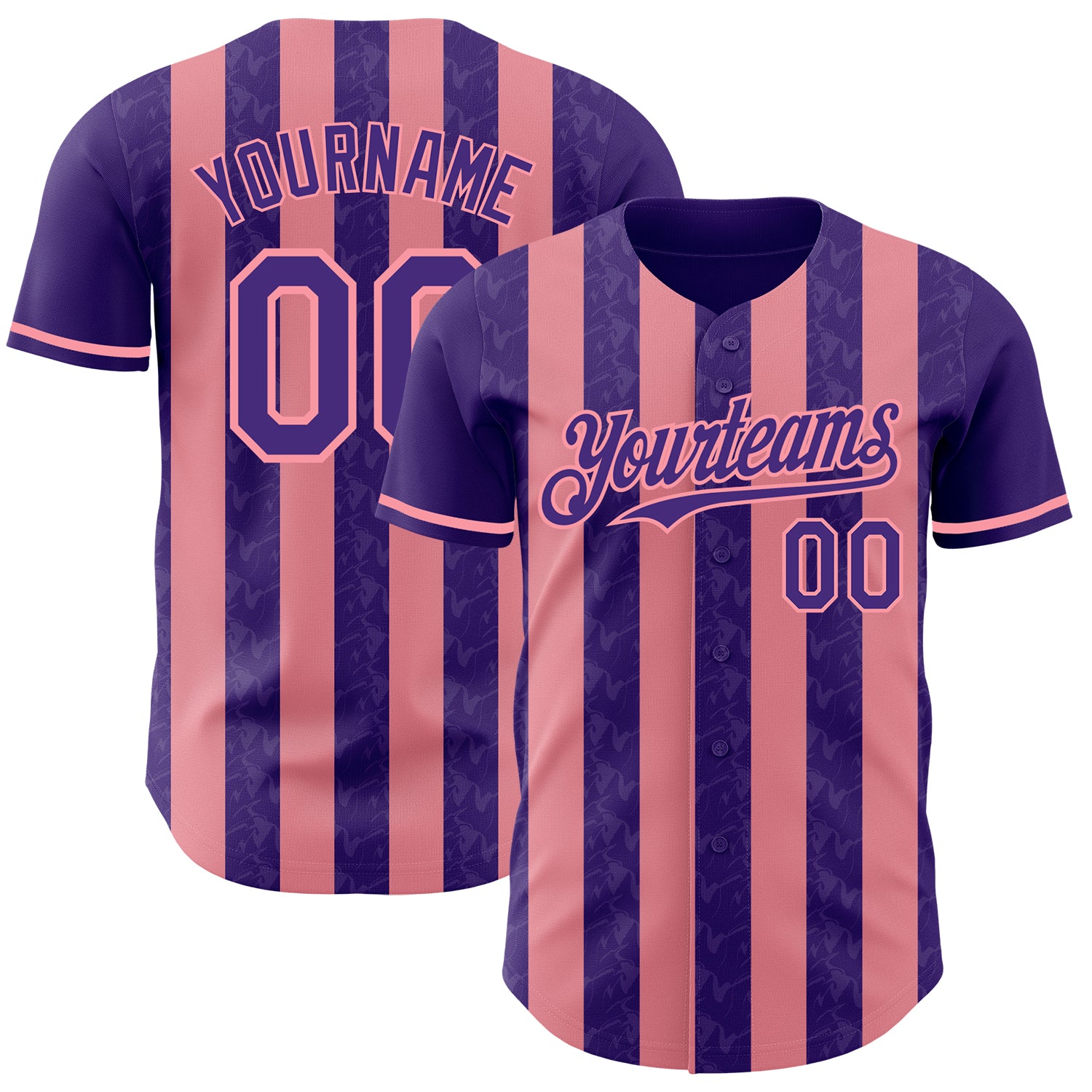 Custom Purple-Medium Pink Classic Vertical Stripe Fluid Liquid Texture Authentic Baseball Jersey