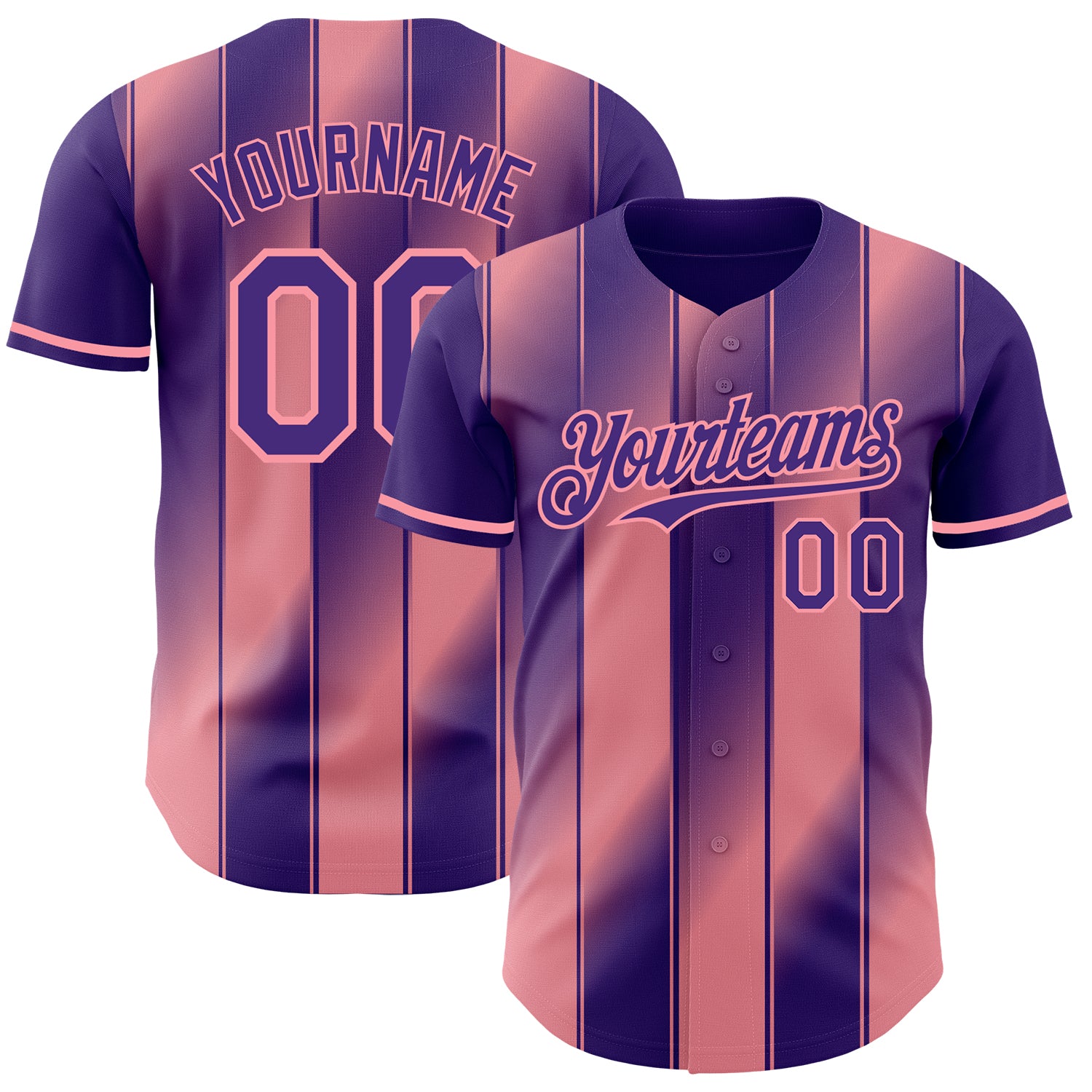 Custom Purple-Medium Pink Gradient Classic Vertical Stripe Authentic Baseball Jersey