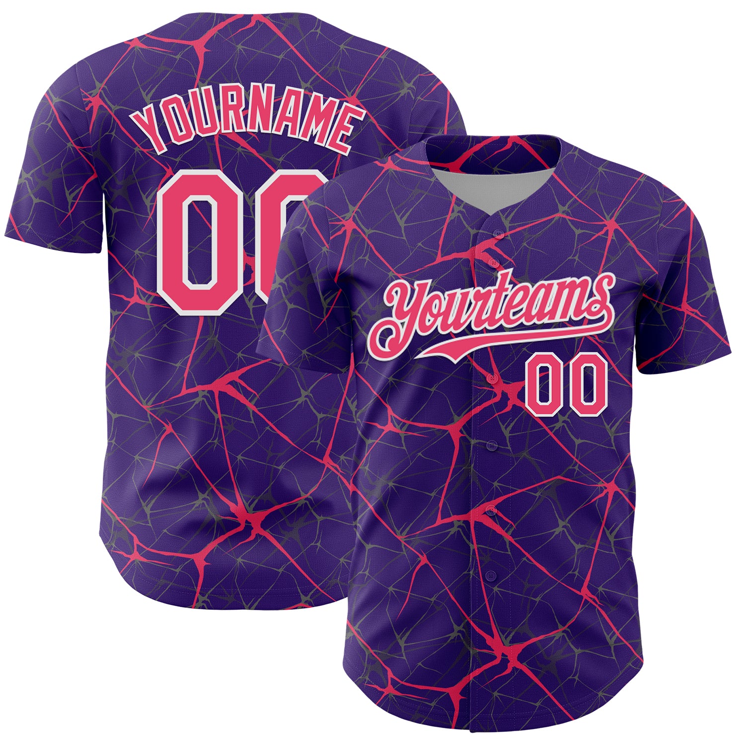 Custom Purple Neon Pink-White 3D Pattern Design Abstract Network Authentic Baseball Jersey
