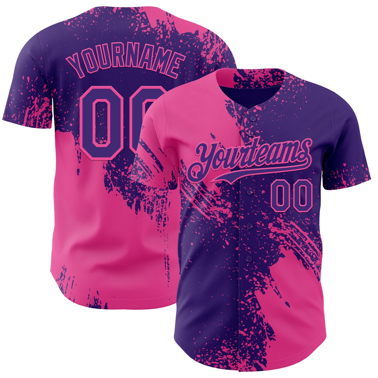Custom Purple-Pink Abstract Brush Stroke Authentic Baseball Jersey