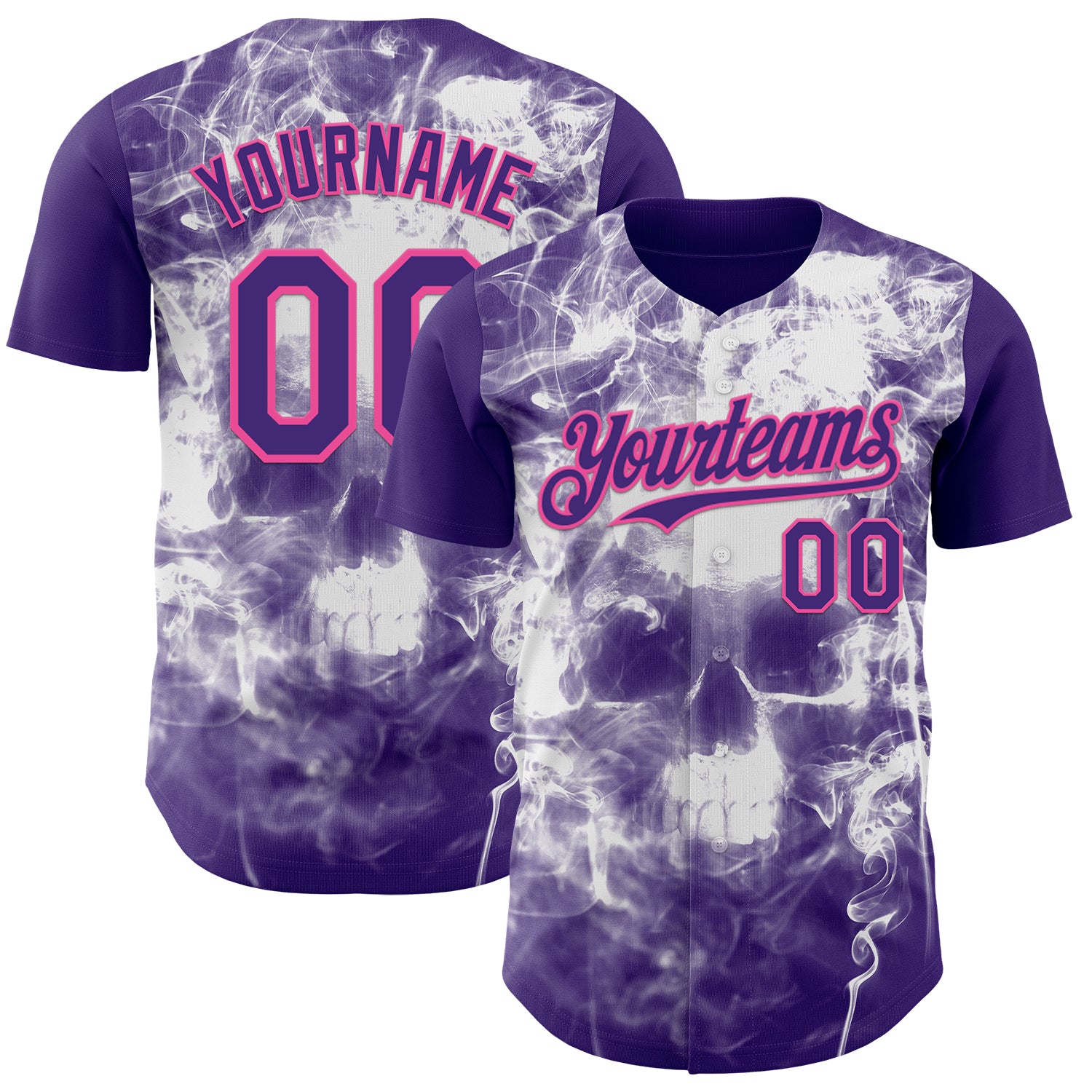 Custom Purple-Pink Flames Skull Smoke Authentic Baseball Jersey