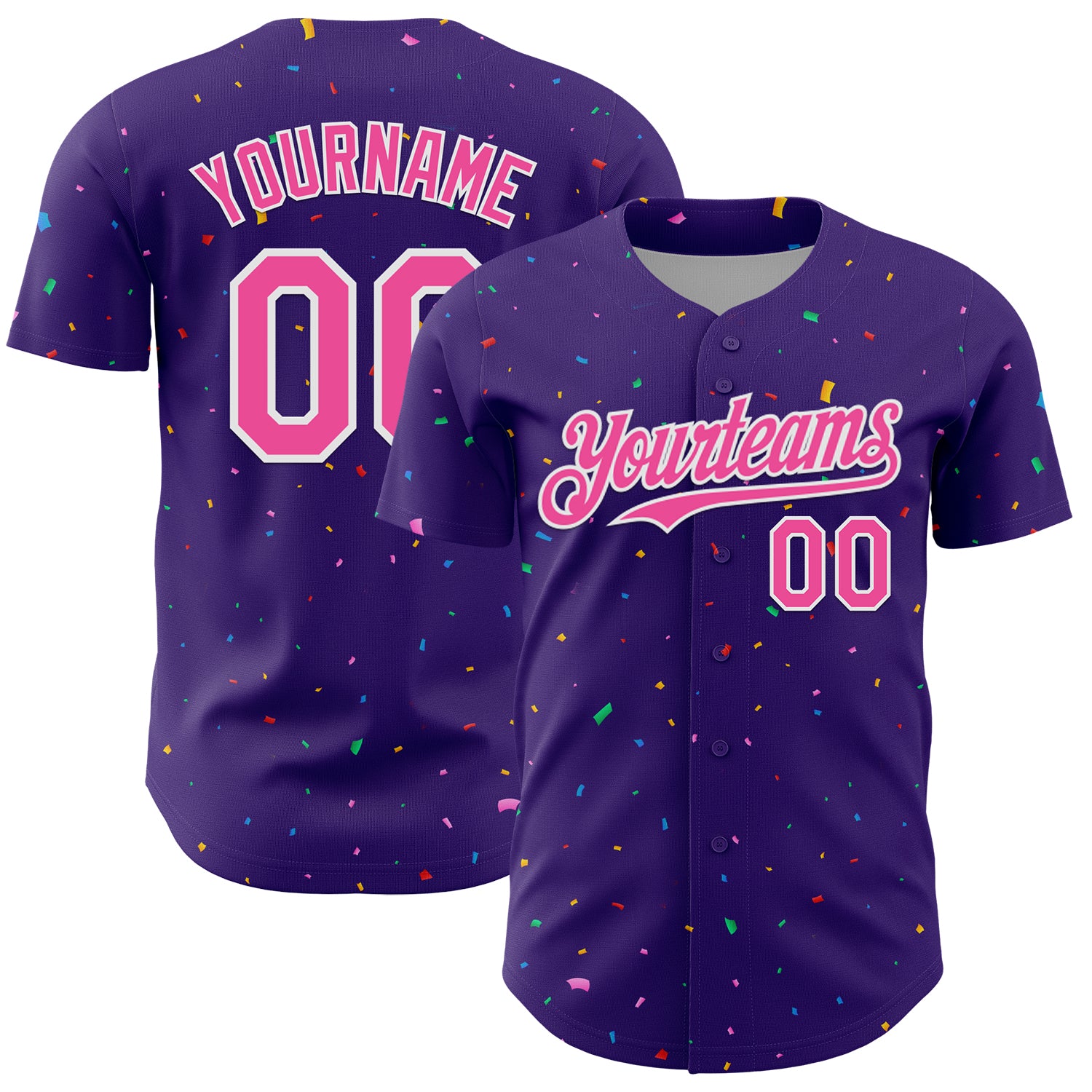 Custom Purple Pink-White 3D Pattern Design Confetti Colorful Speckle Authentic Baseball Jersey