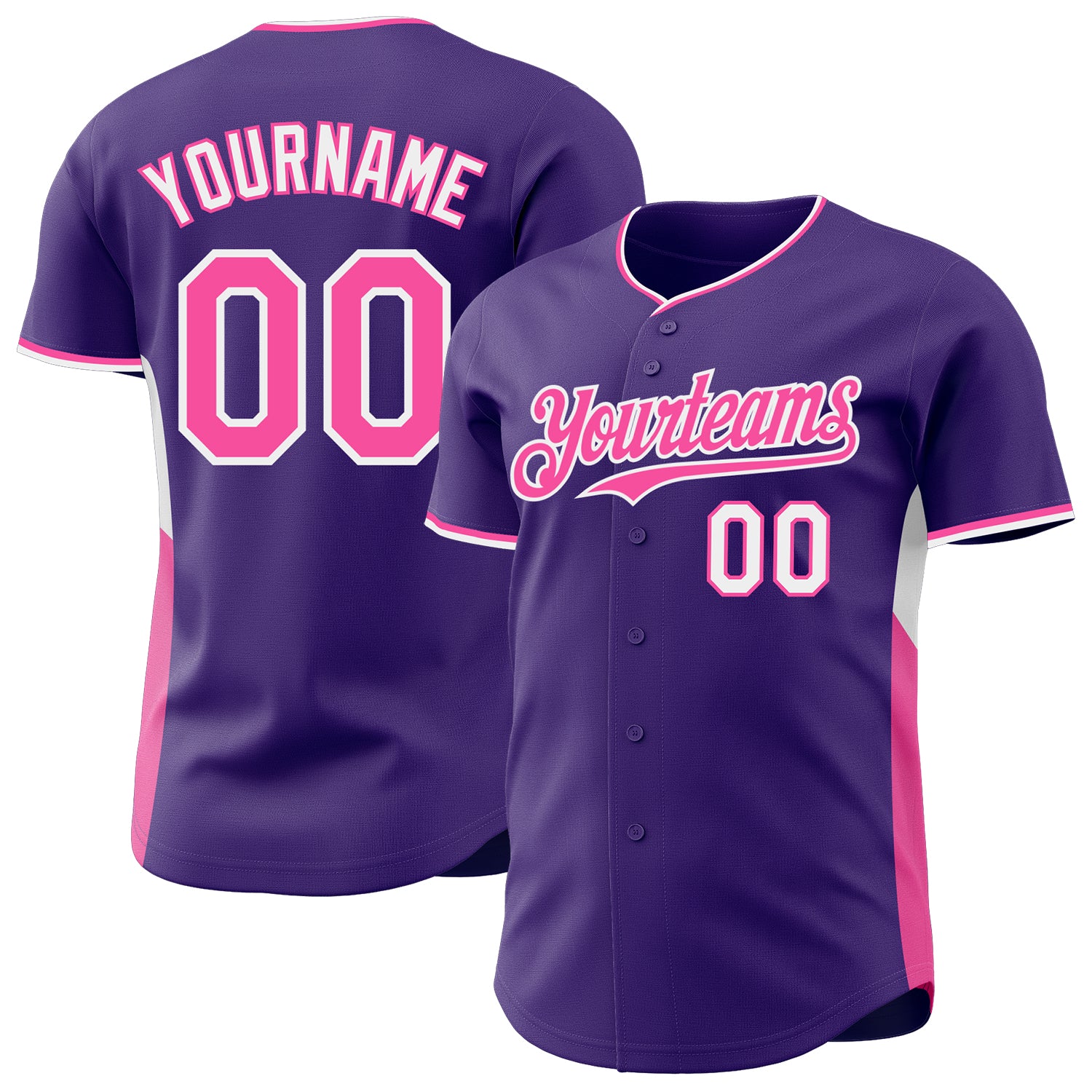 Custom Purple Pink-White Classic Color Block Side Panel Stripe Authentic Baseball Jersey