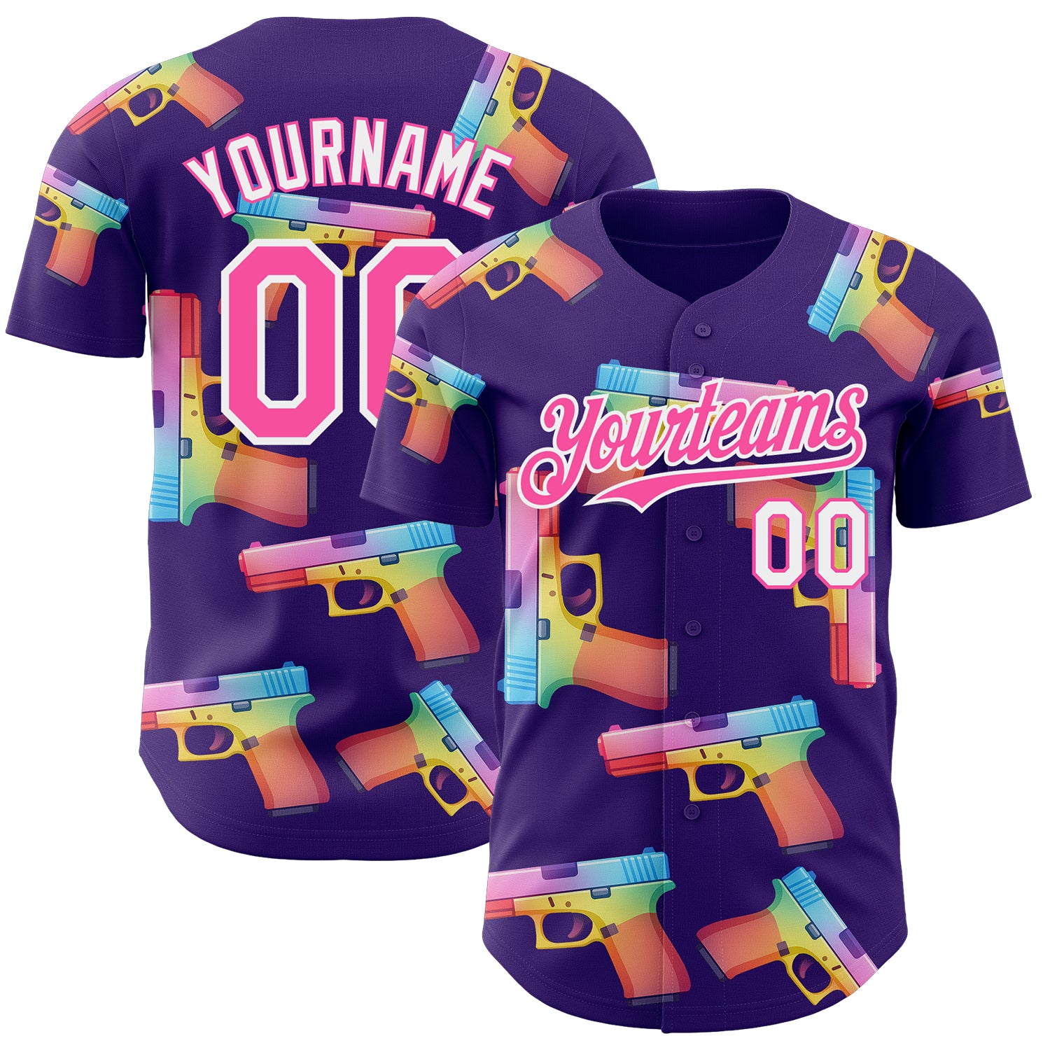 Custom Purple Pink-White Colorful Firepower 3D Pattern Design Authentic Baseball Jersey