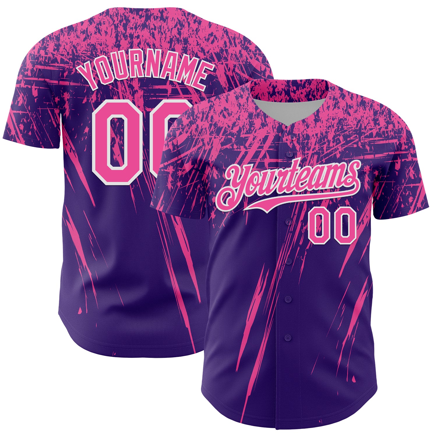 Custom Purple Pink-White Distressed Scratch Brush Stroke Authentic Baseball Jersey