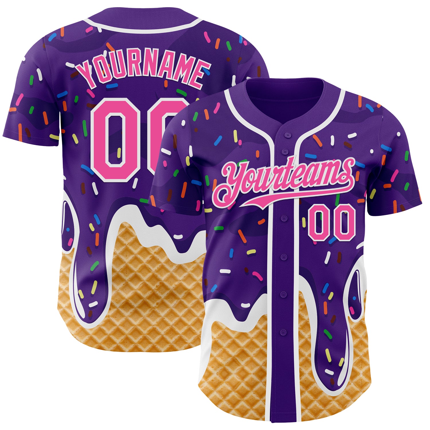 Custom Purple Pink-White Ice Cream Waffle Foodie Dessert Authentic Baseball Jersey