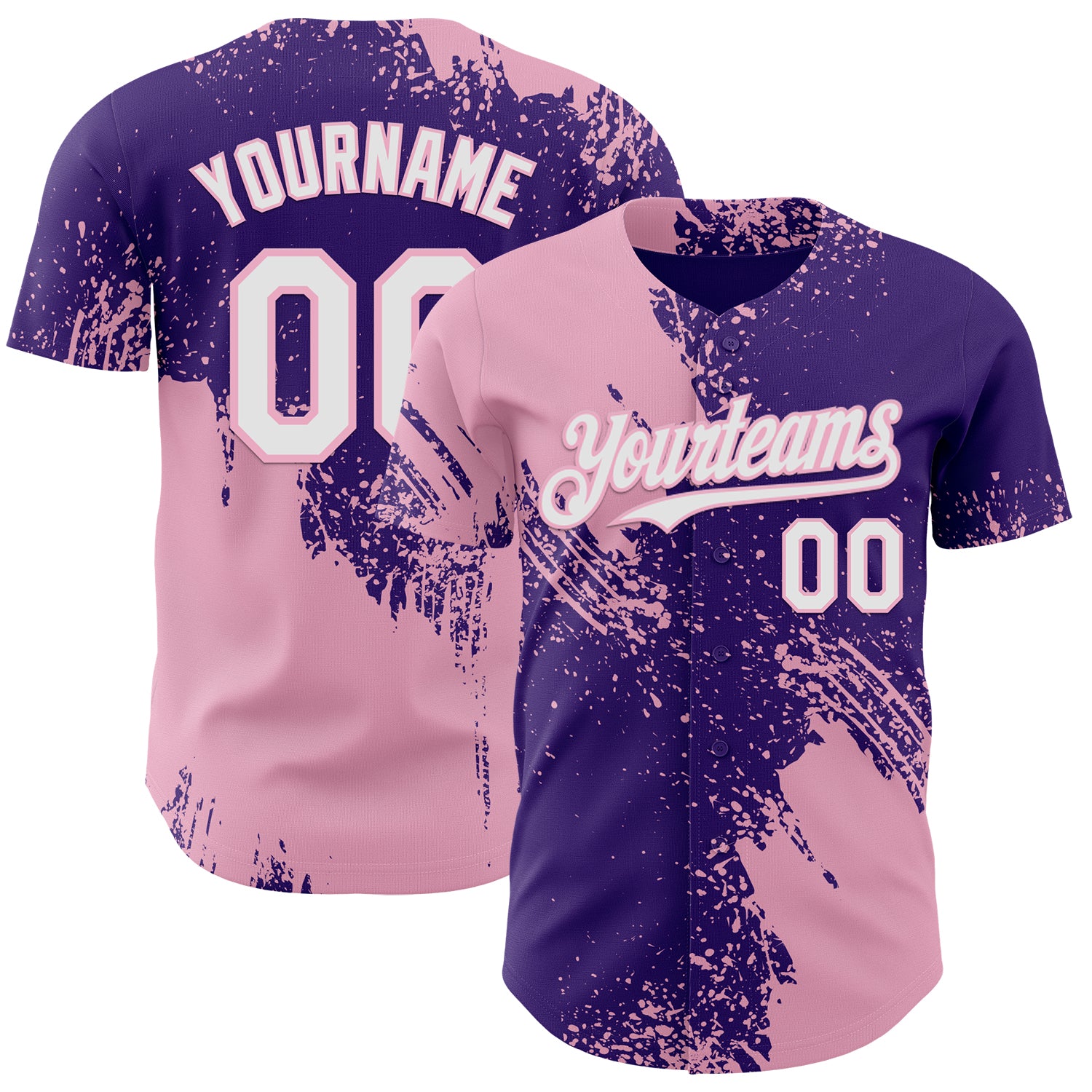 Custom Purple White-Light Pink Abstract Brush Stroke Authentic Baseball Jersey