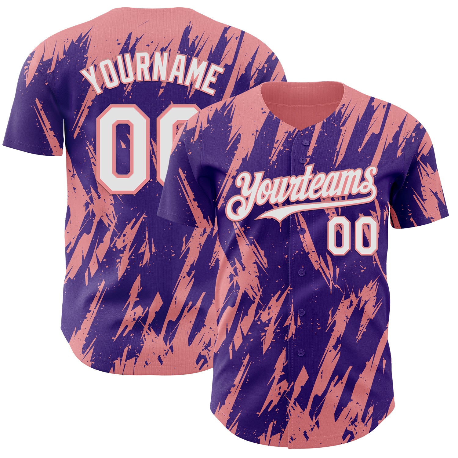 Custom Purple White-Medium Pink 3D Pattern Design Splatter Torn Sharp Brush Stroke Authentic Baseball Jersey