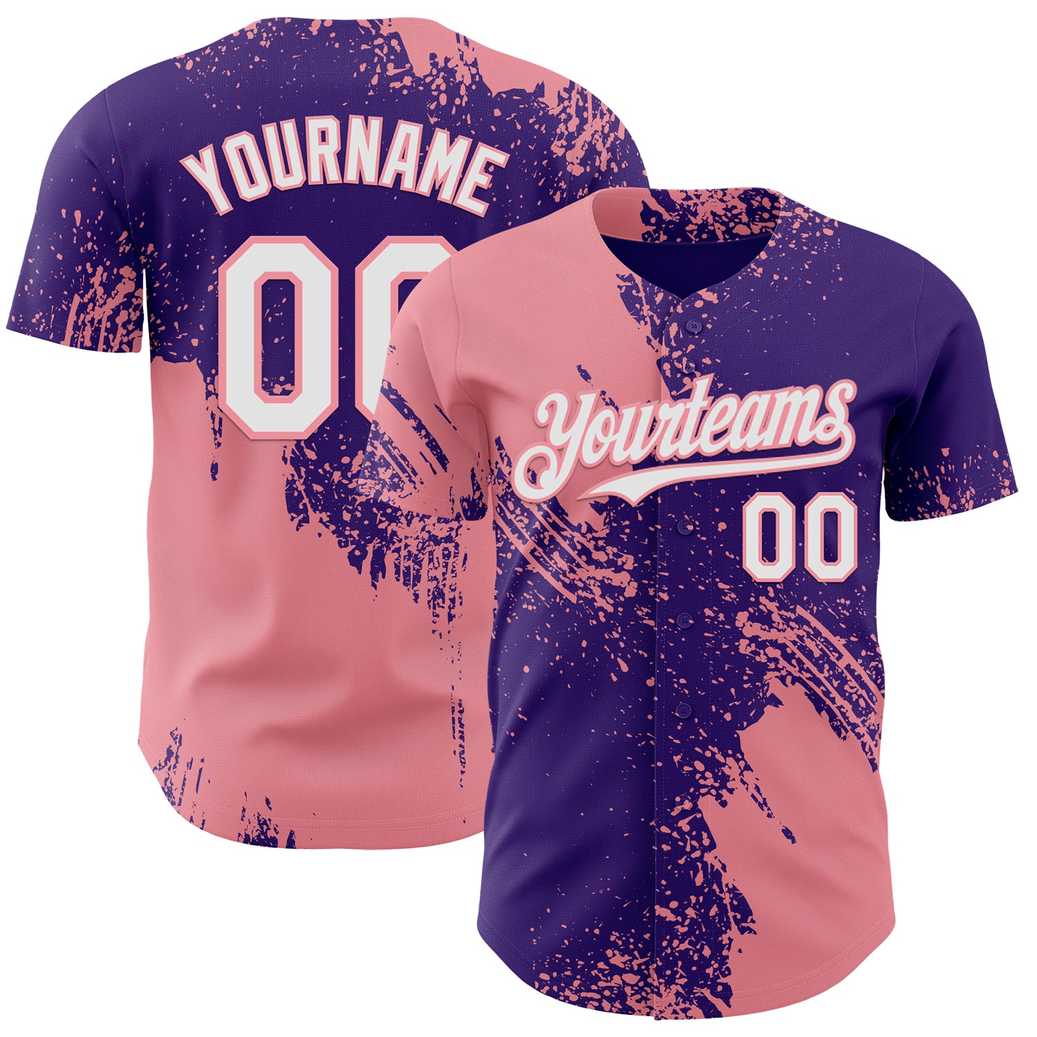 Custom Purple White-Medium Pink Abstract Brush Stroke Authentic Baseball Jersey