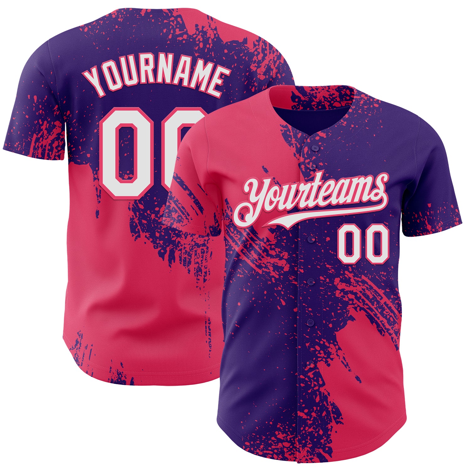 Custom Purple White-Neon Pink Abstract Brush Stroke Authentic Baseball Jersey