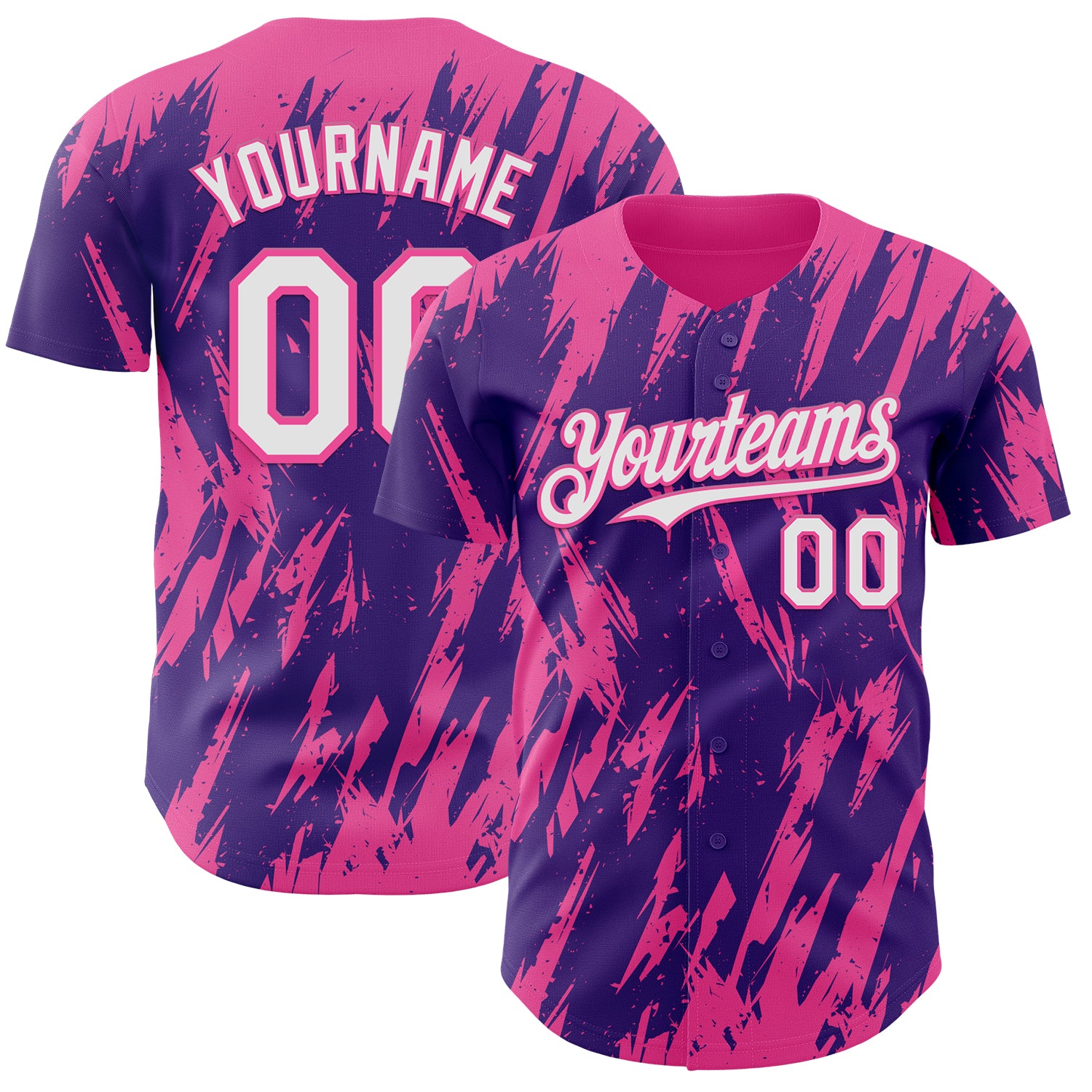 Custom Purple White-Pink 3D Pattern Design Splatter Torn Sharp Brush Stroke Authentic Baseball Jersey