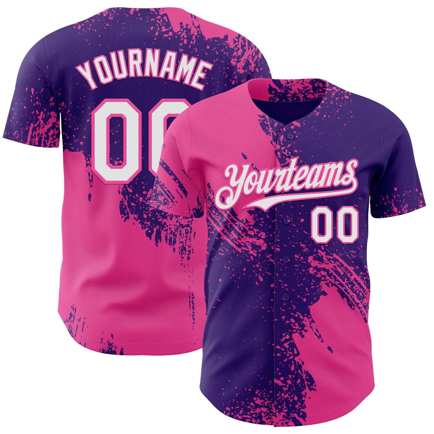 Custom Purple White-Pink Abstract Brush Stroke Authentic Baseball Jersey