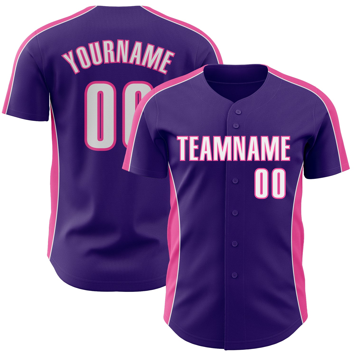 Custom Purple White-Pink Classic Color Block Side Panel Stripe Authentic Baseball Jersey