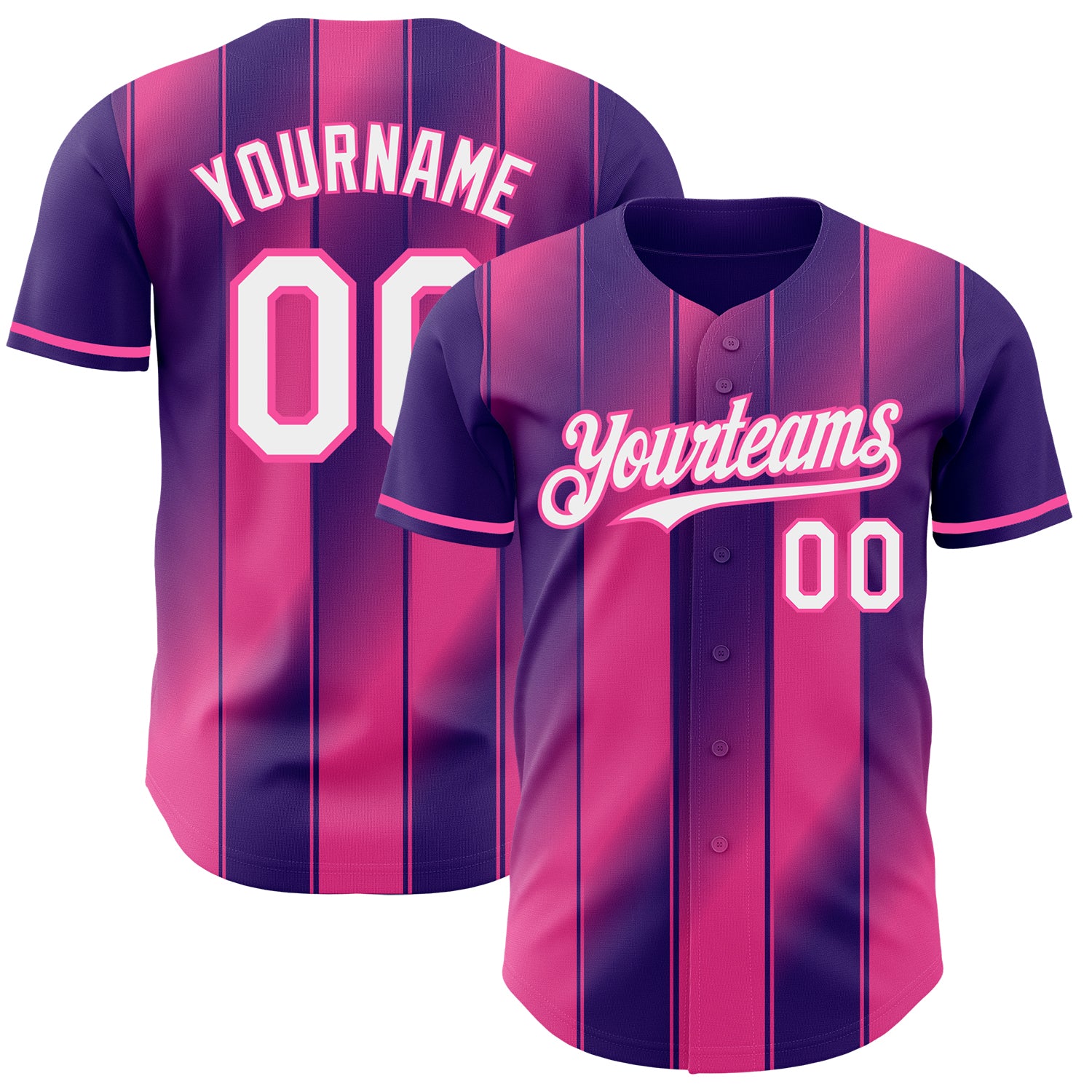 Custom Purple White-Pink Gradient Classic Vertical Stripe Authentic Baseball Jersey
