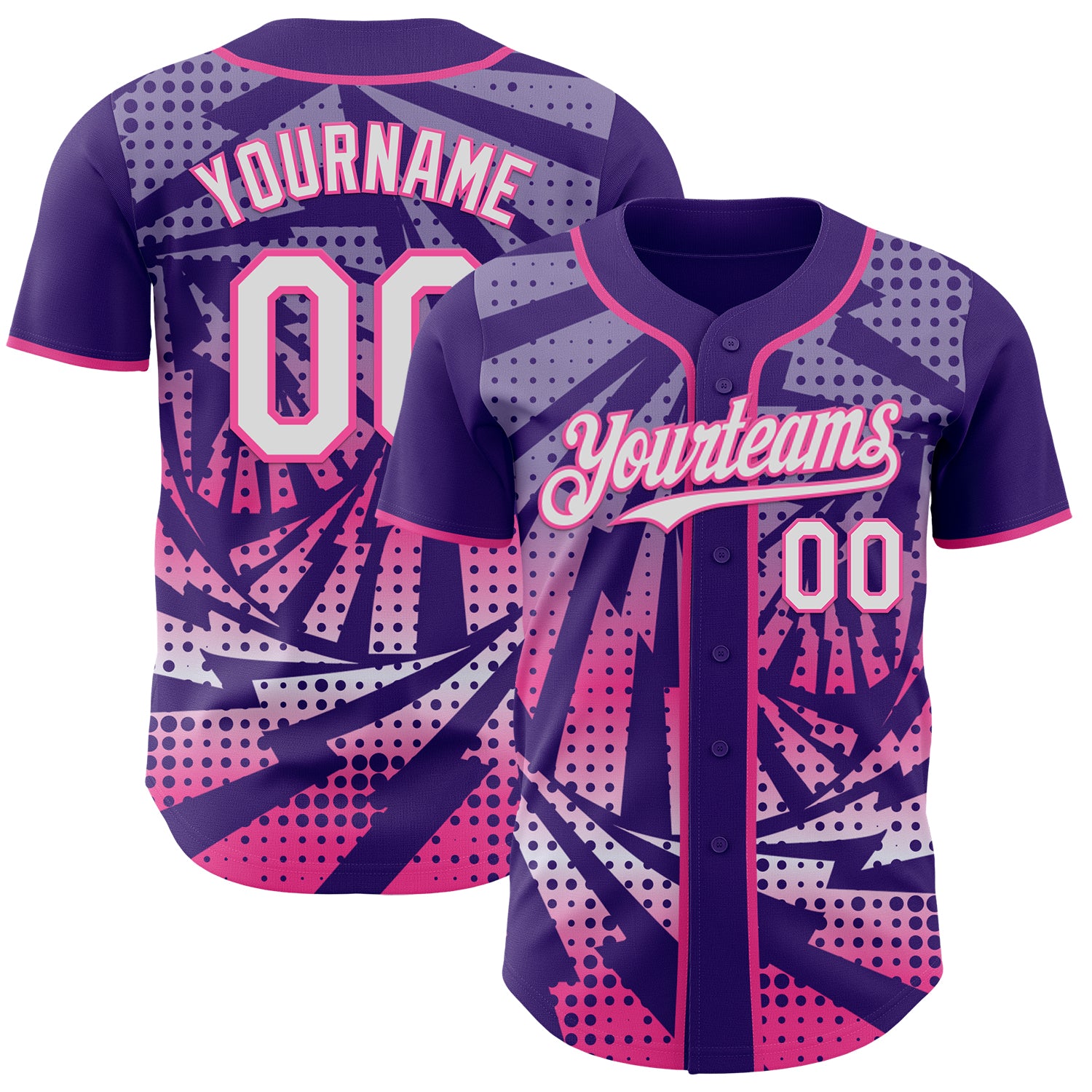 Custom Purple White-Pink Lightning Gradient Dot Authentic Baseball Jersey