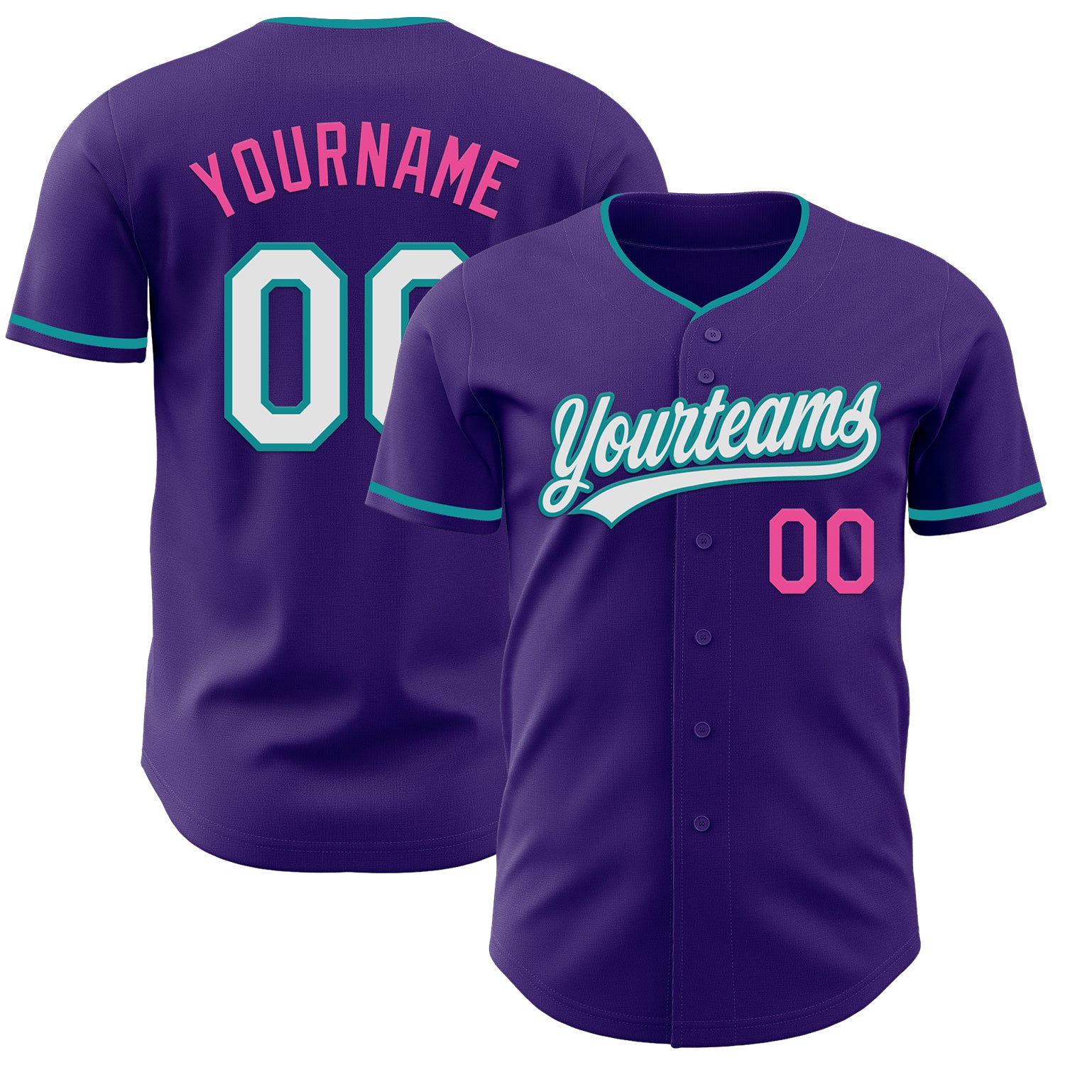 Custom Purple White Teal-Pink Authentic Baseball Jersey