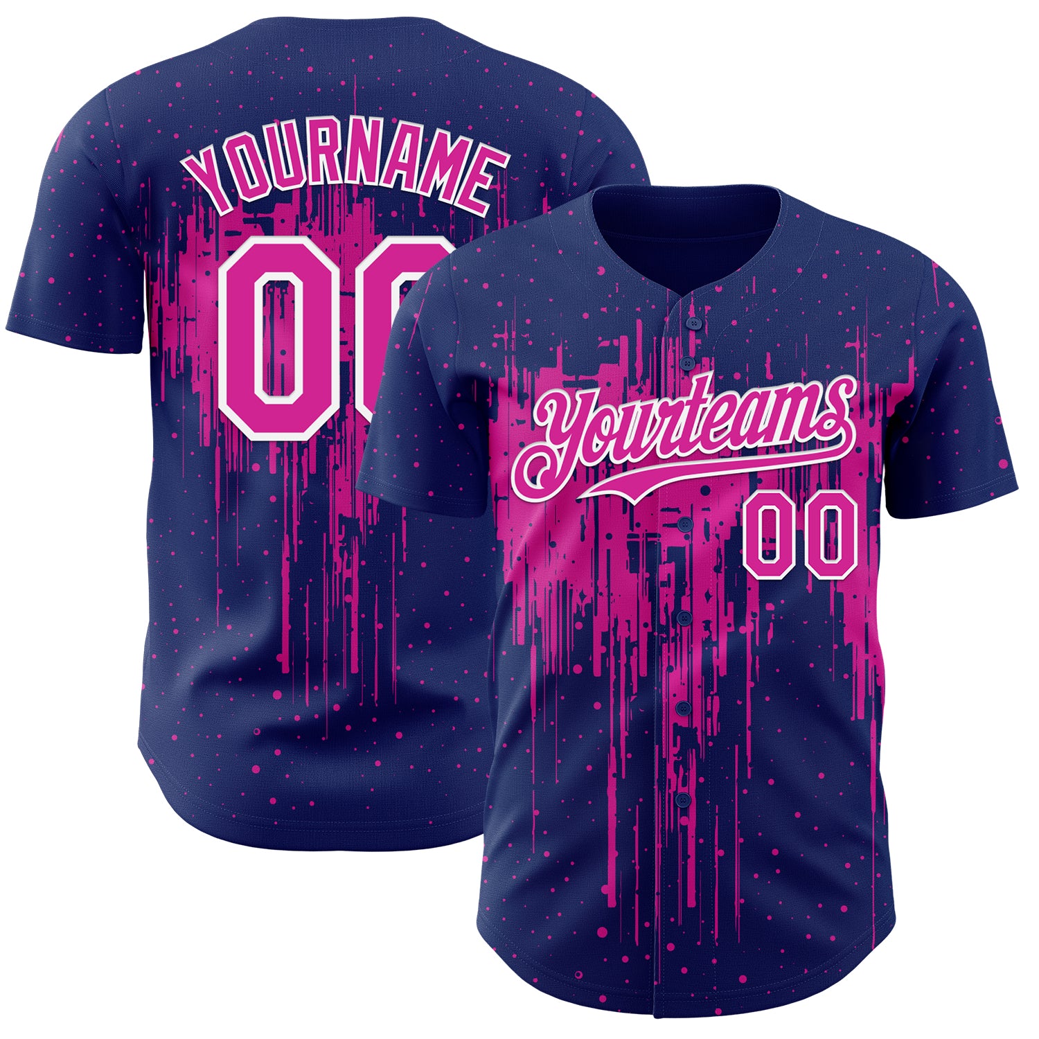 Custom Royal Deep Pink-White 3D Pattern Design Dripping Splatter Paint Authentic Baseball Jersey