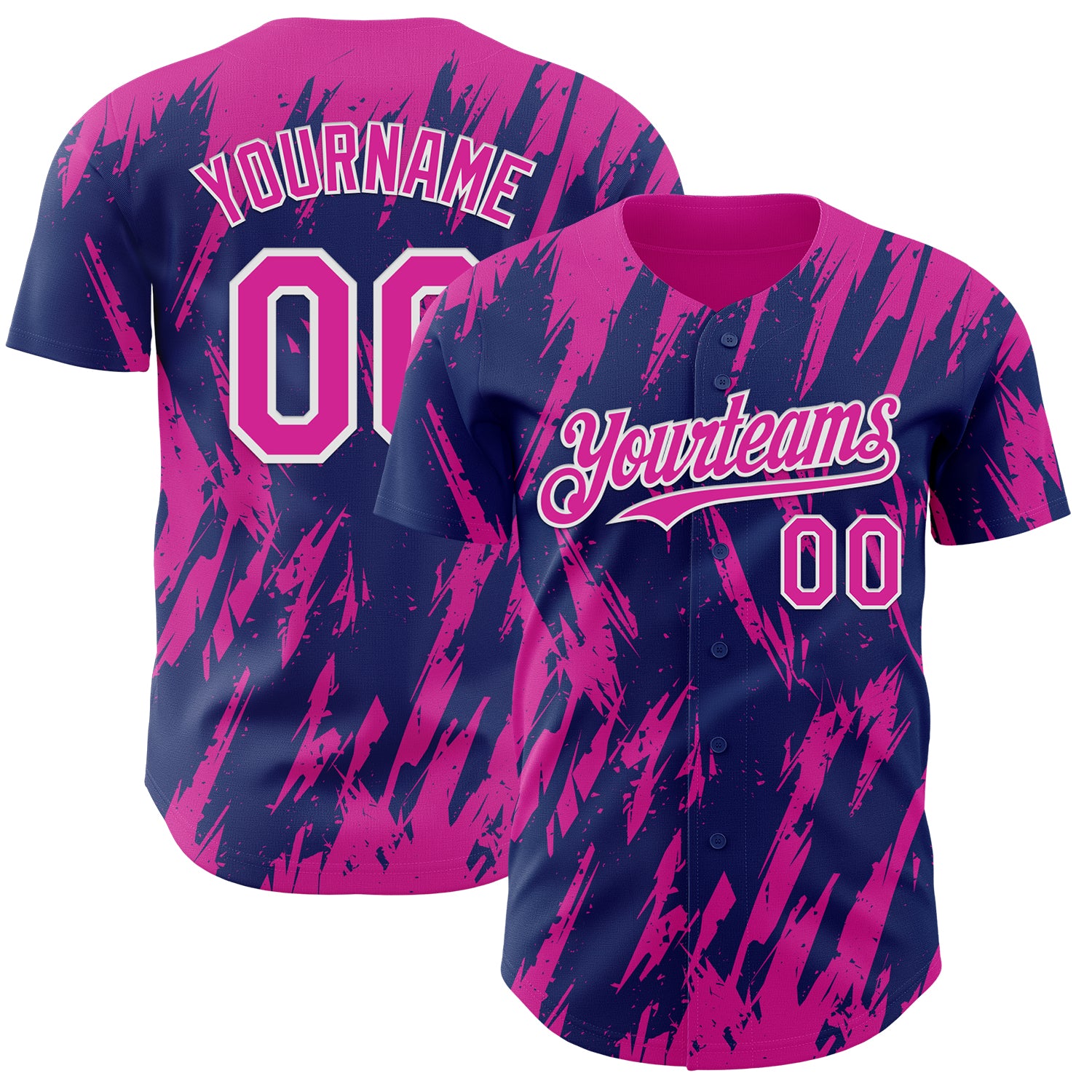 Custom Royal Deep Pink-White 3D Pattern Design Splatter Torn Sharp Brush Stroke Authentic Baseball Jersey