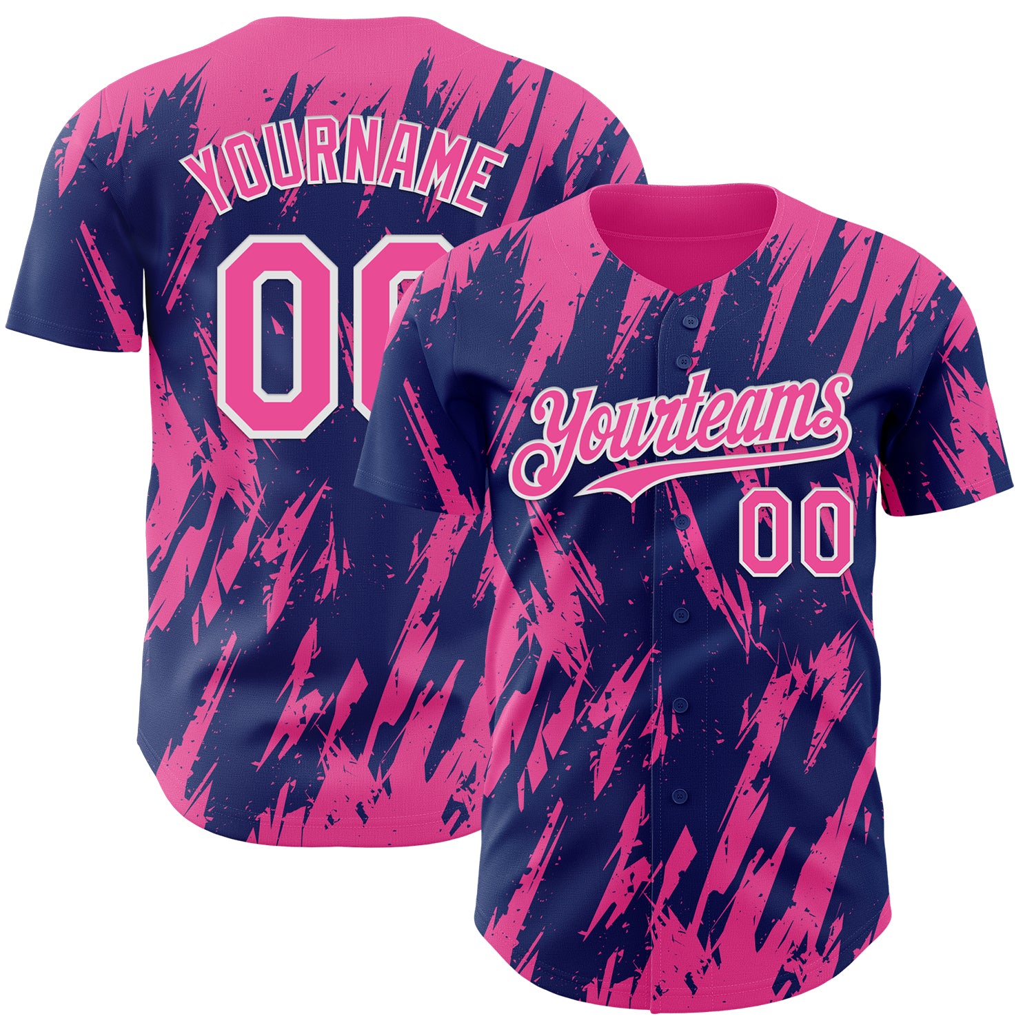 Custom Royal Pink-White 3D Pattern Design Splatter Torn Sharp Brush Stroke Authentic Baseball Jersey