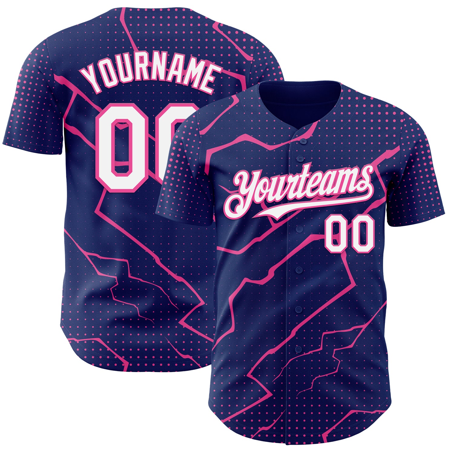 Custom Royal White-Pink 3D Pattern Design Lightning Polka Dot Authentic Baseball Jersey