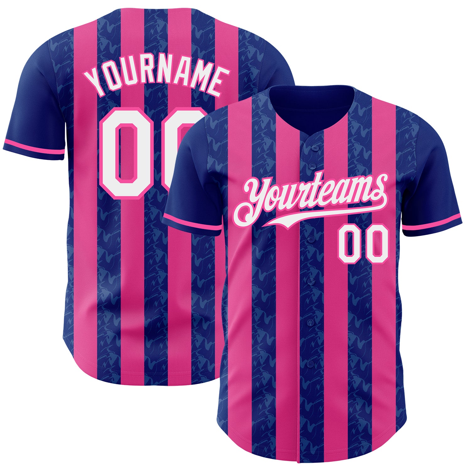 Custom Royal White-Pink Classic Vertical Stripe Fluid Liquid Texture Authentic Baseball Jersey