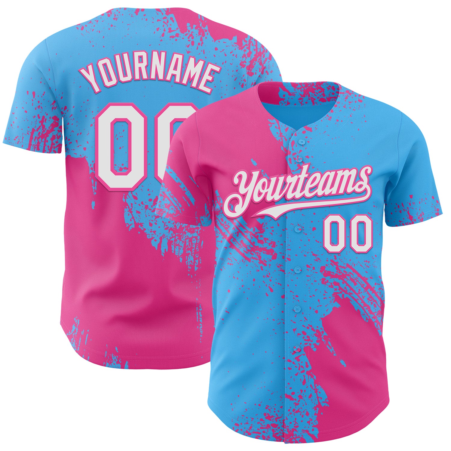 Custom Sky Blue White-Pink Abstract Brush Stroke Authentic Baseball Jersey