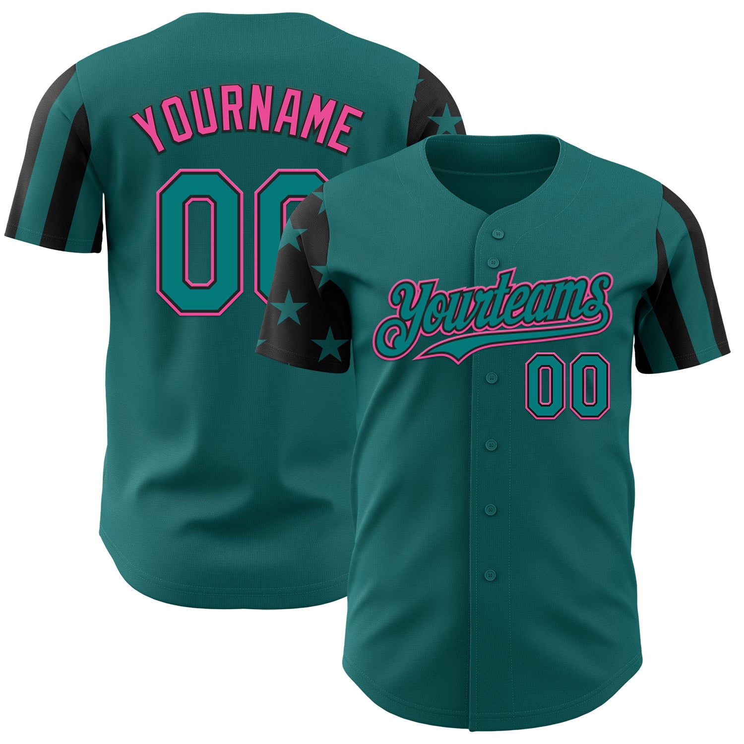 Custom Teal Black-Pink Two Tone USA Flag Sleeves Stars and Stripes Authentic Baseball Jersey