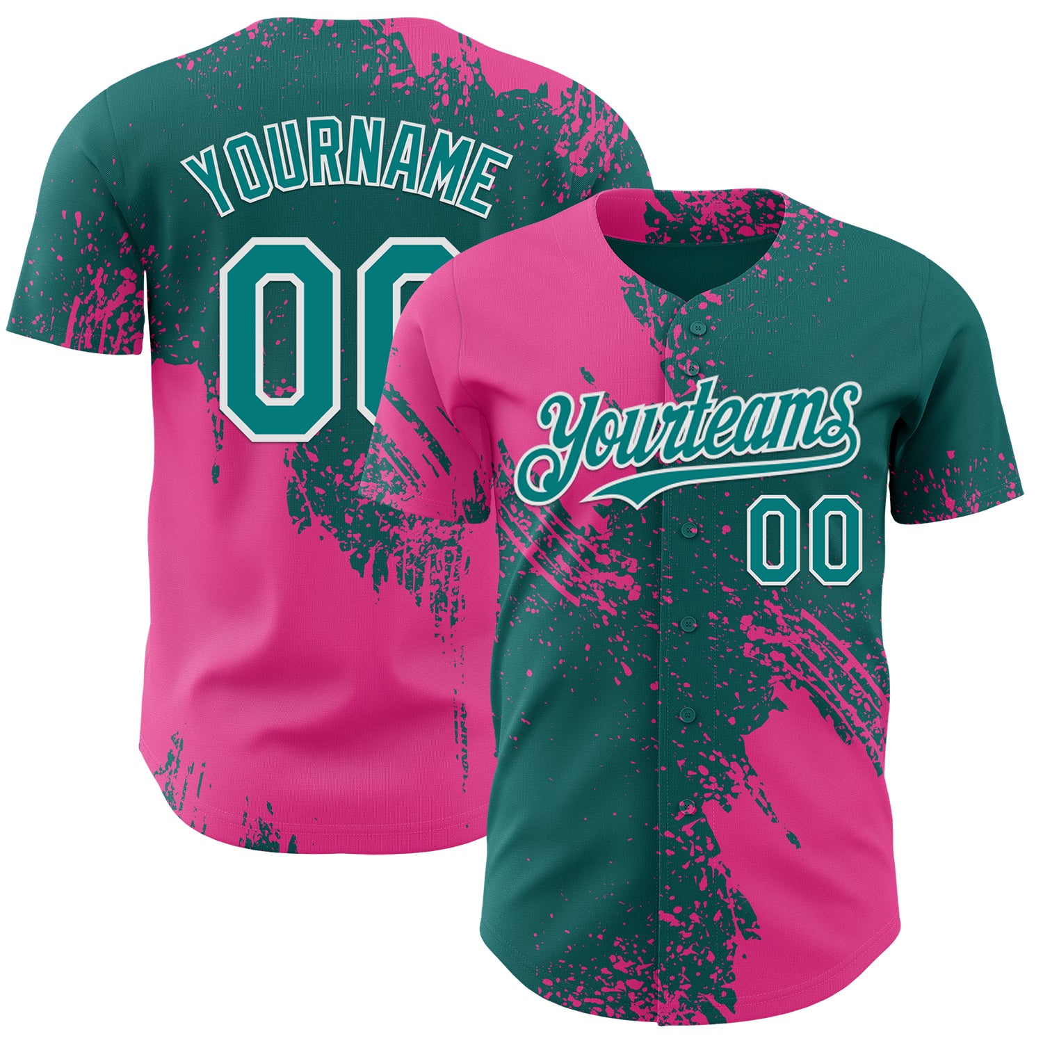 Custom Teal Pink-White Abstract Brush Stroke Authentic Baseball Jersey