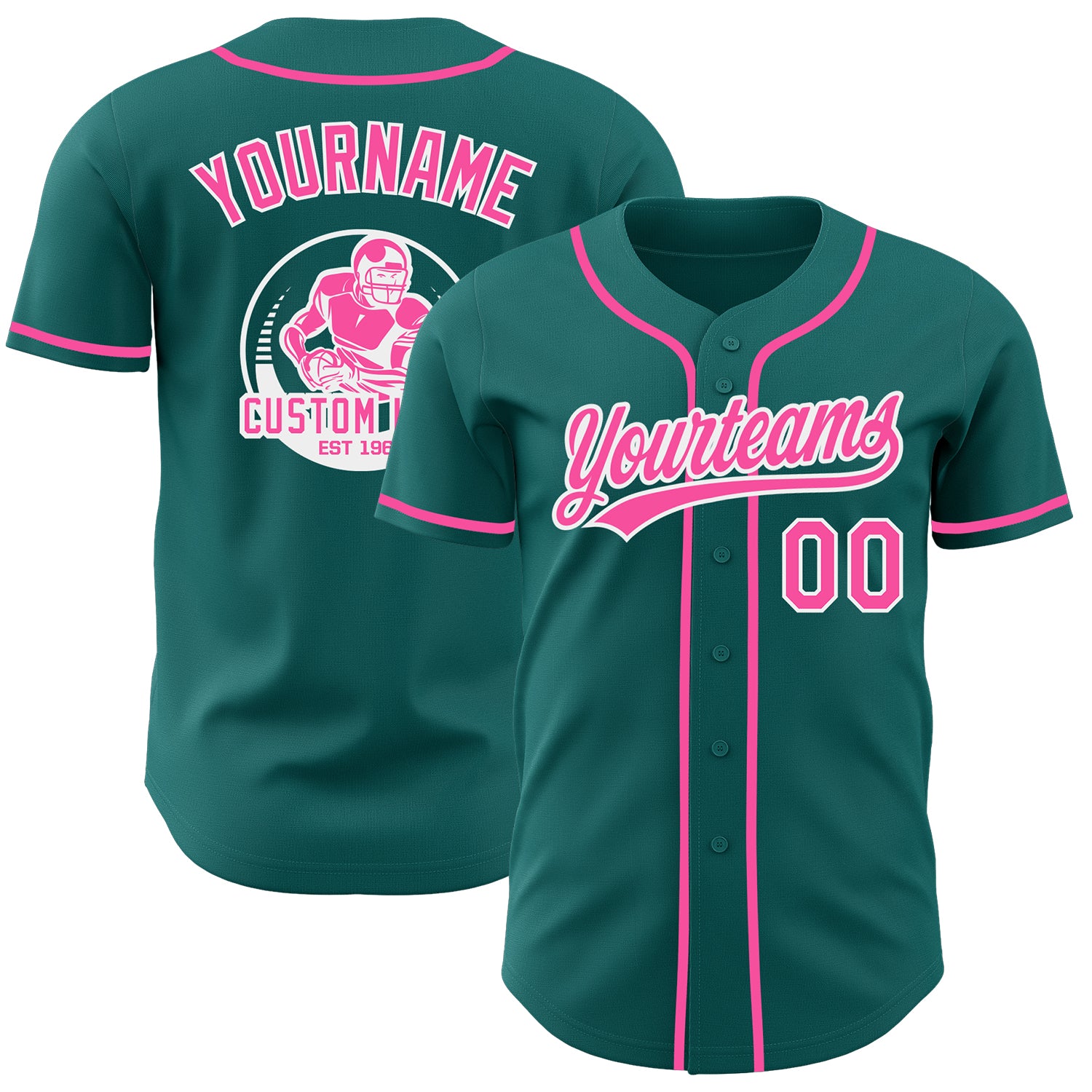 Custom Teal Pink-White Authentic Baseball Jersey
