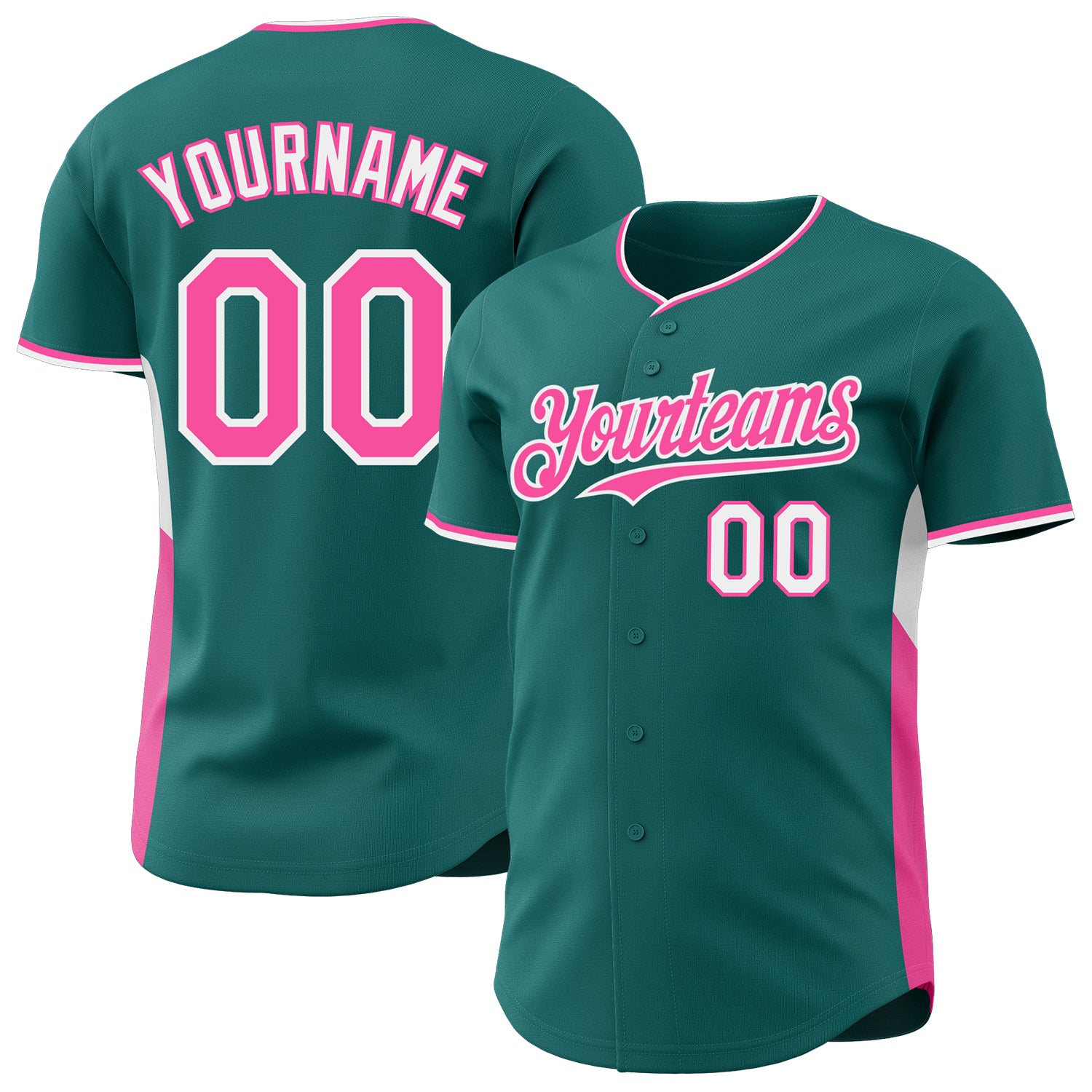 Custom Teal Pink-White Classic Color Block Side Panel Stripe Authentic Baseball Jersey