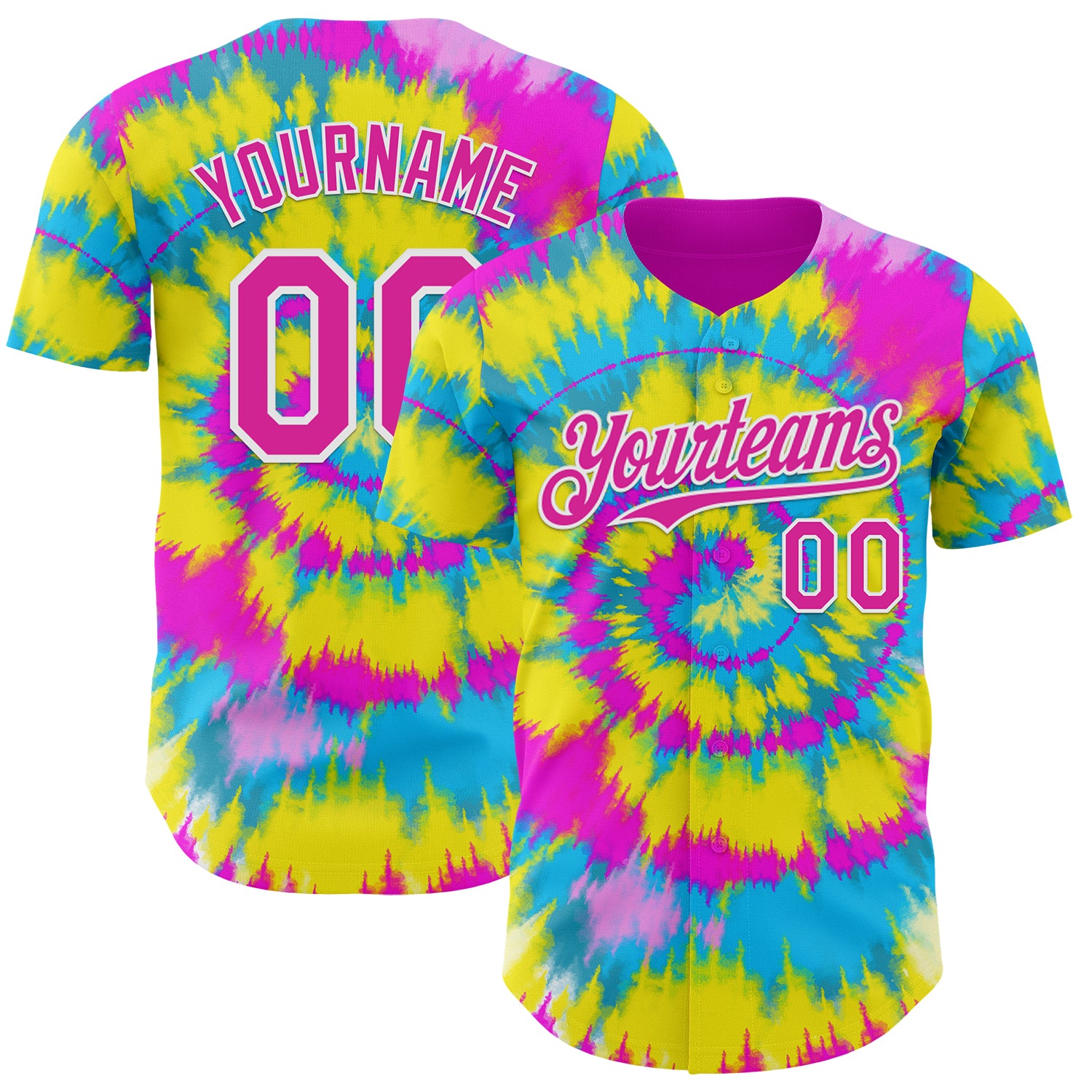 Custom Tie Dye Deep Pink-White Shibori Pattern Authentic Baseball Jersey