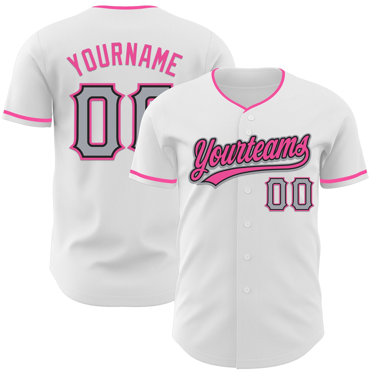 Custom White Gray Black-Pink Authentic Baseball Jersey