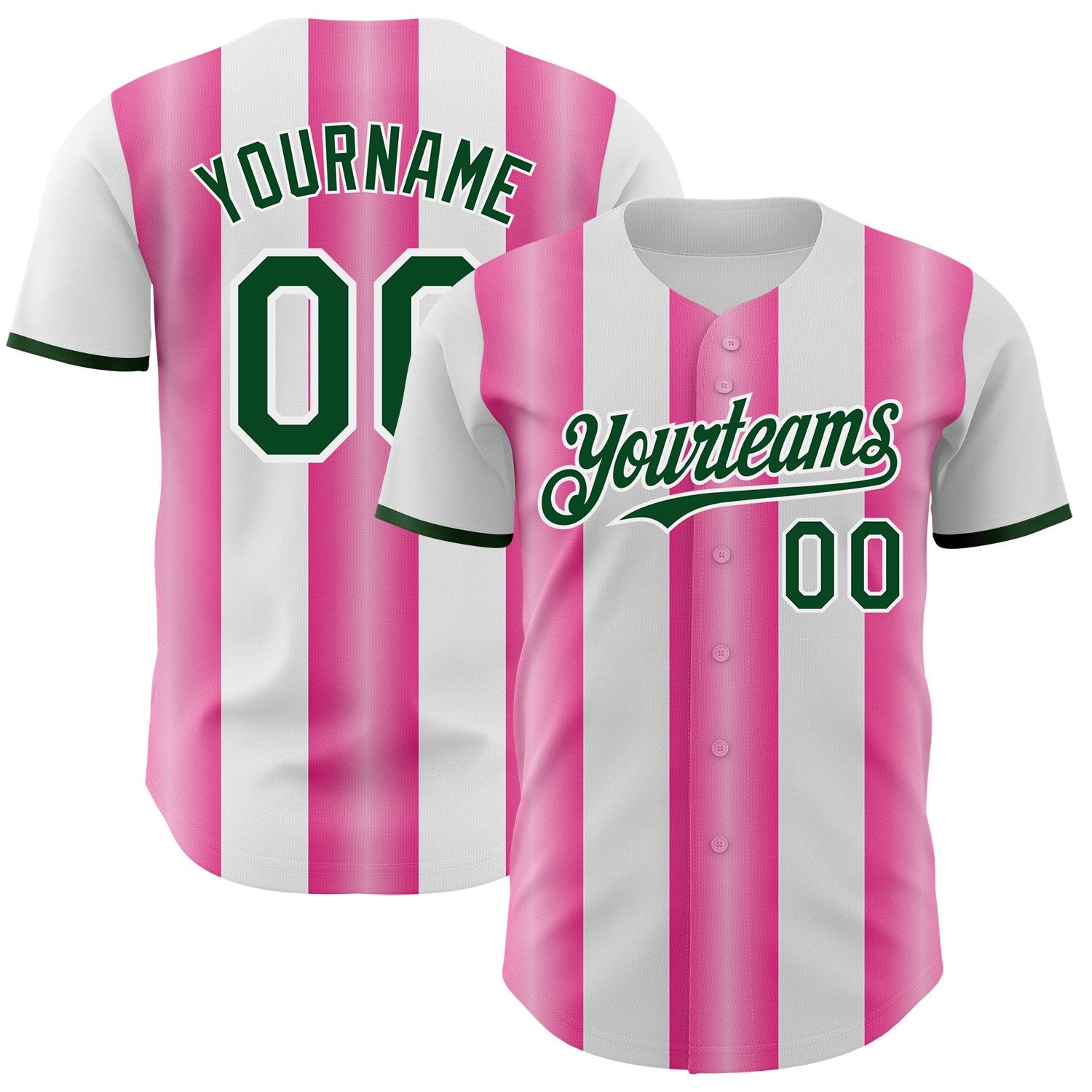 Custom White Green-Pink Gradient Vertical Stripe Argentina Style Authentic Baseball Jersey