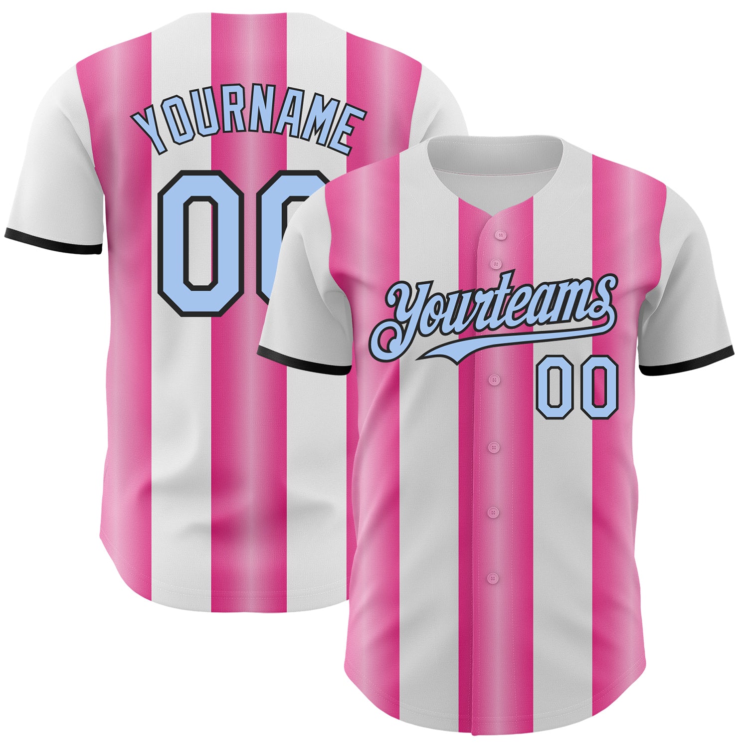 Custom White Light Blue Pink-Black Gradient Vertical Stripe Argentina Style Authentic Baseball Jersey