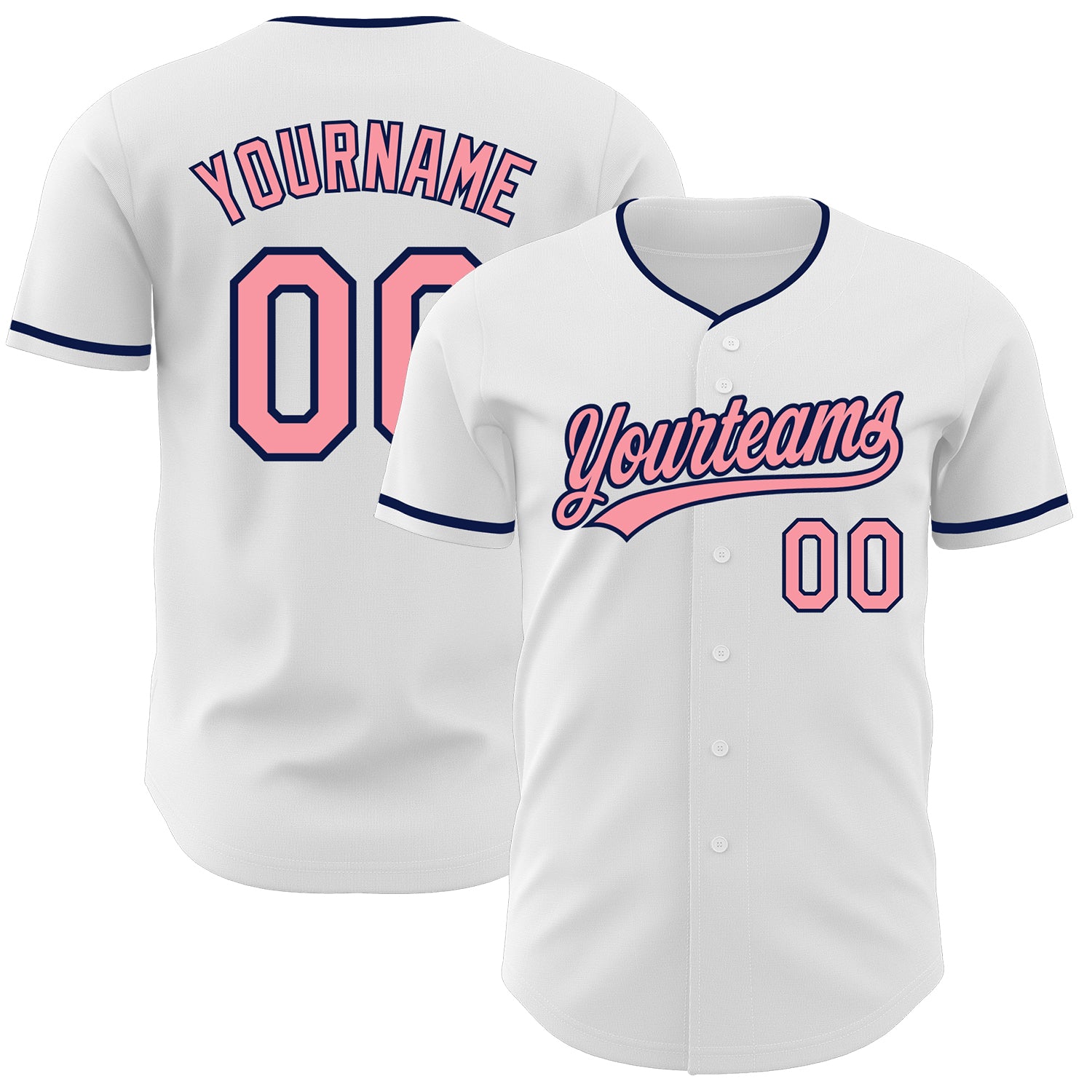 Custom White Medium Pink-Navy Authentic Baseball Jersey