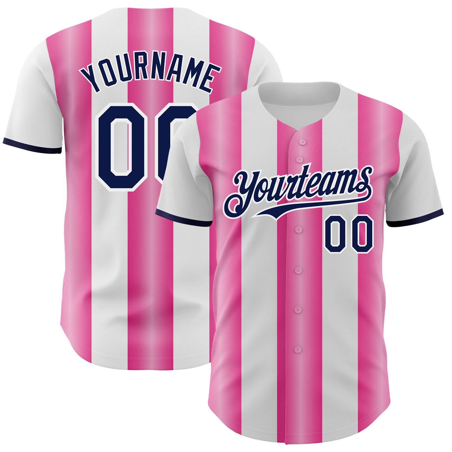 Custom White Navy-Pink Gradient Vertical Stripe Argentina Style Authentic Baseball Jersey